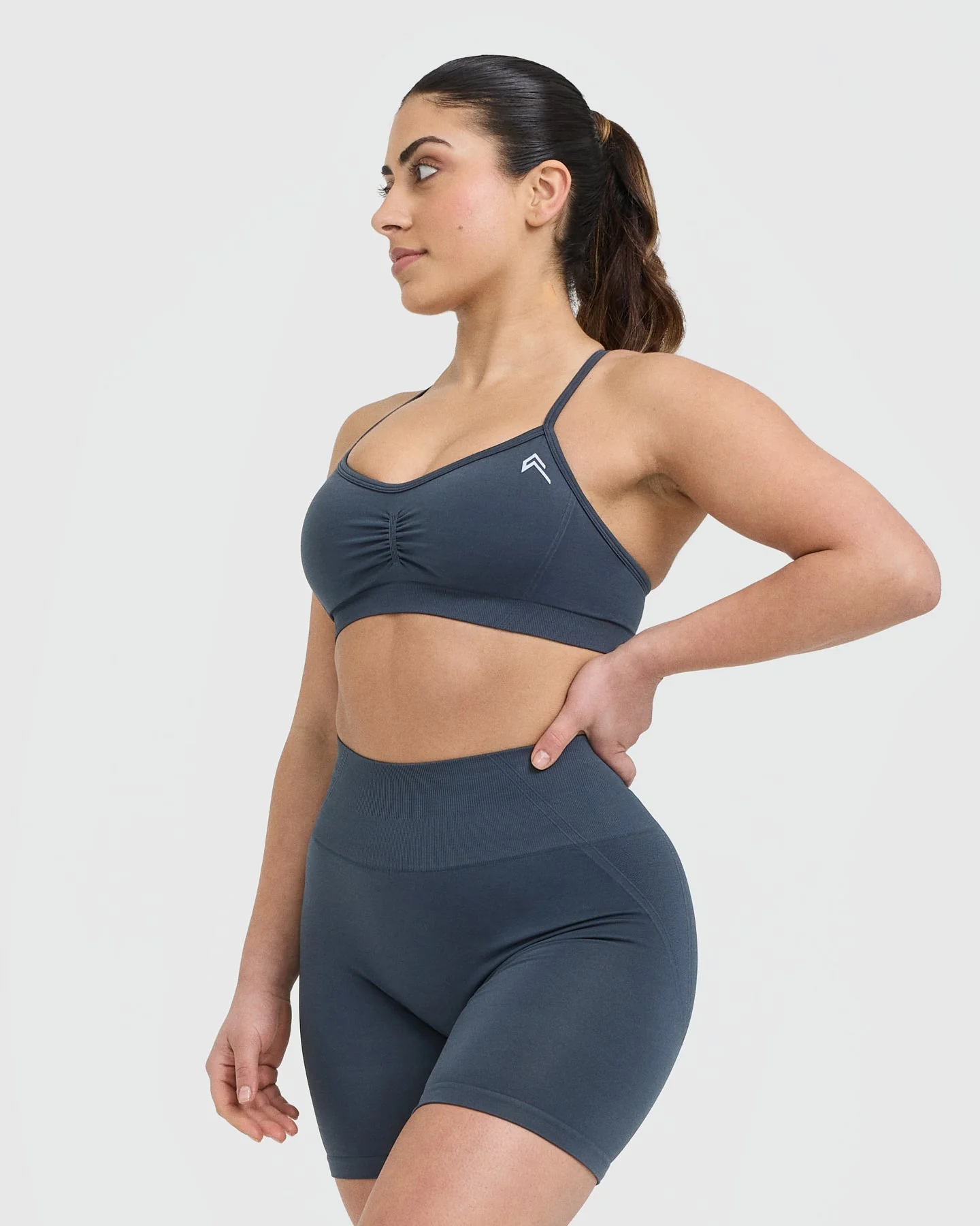 EffortlessLift™ Strappy Bralette with White Logo | True Blue - Image 3