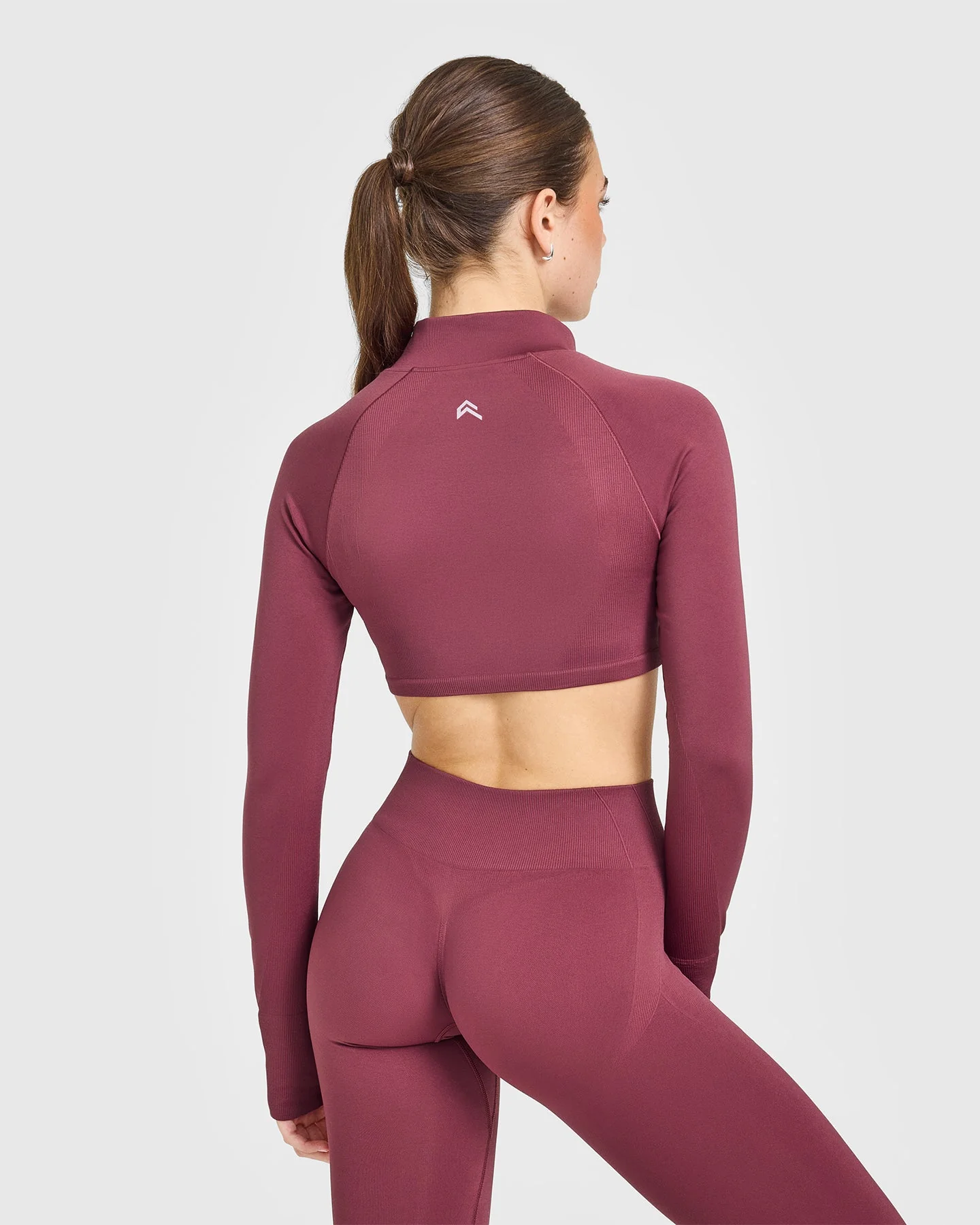 EnhanceLift™ Seamless Crop Jacket with White Logo | Burnt Maroon - Image 2