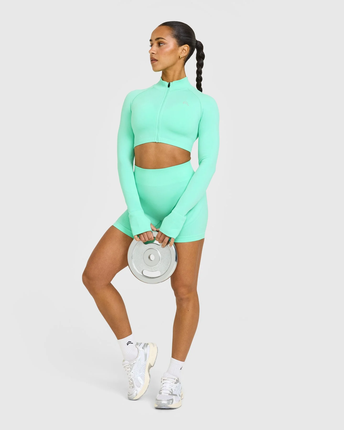 EnhanceLift™ Seamless Crop Jacket with White Logo | Peppermint Green - Image 3