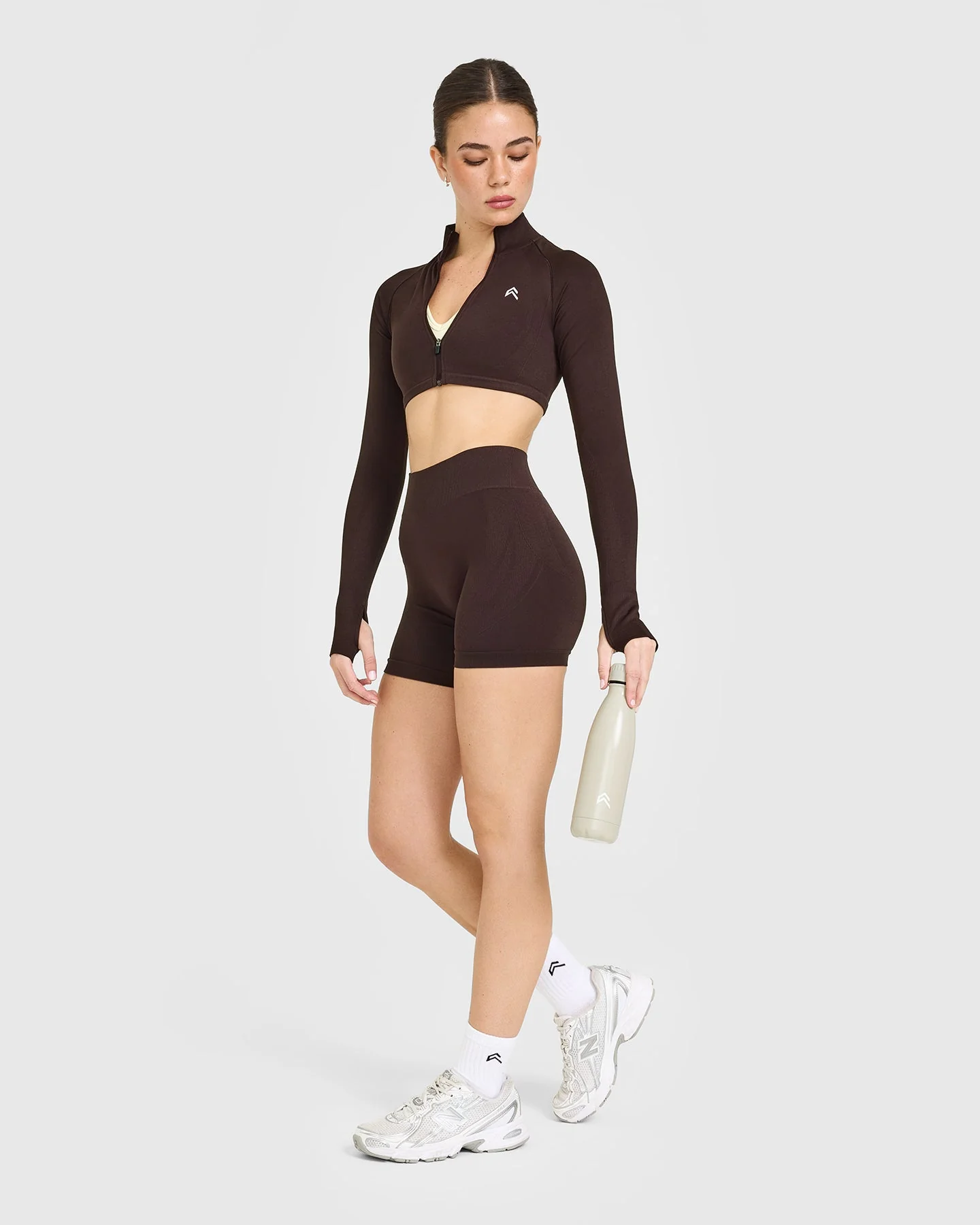 EnhanceLift™ Seamless Crop Jacket with White Logo | Plum Brown - Image 3