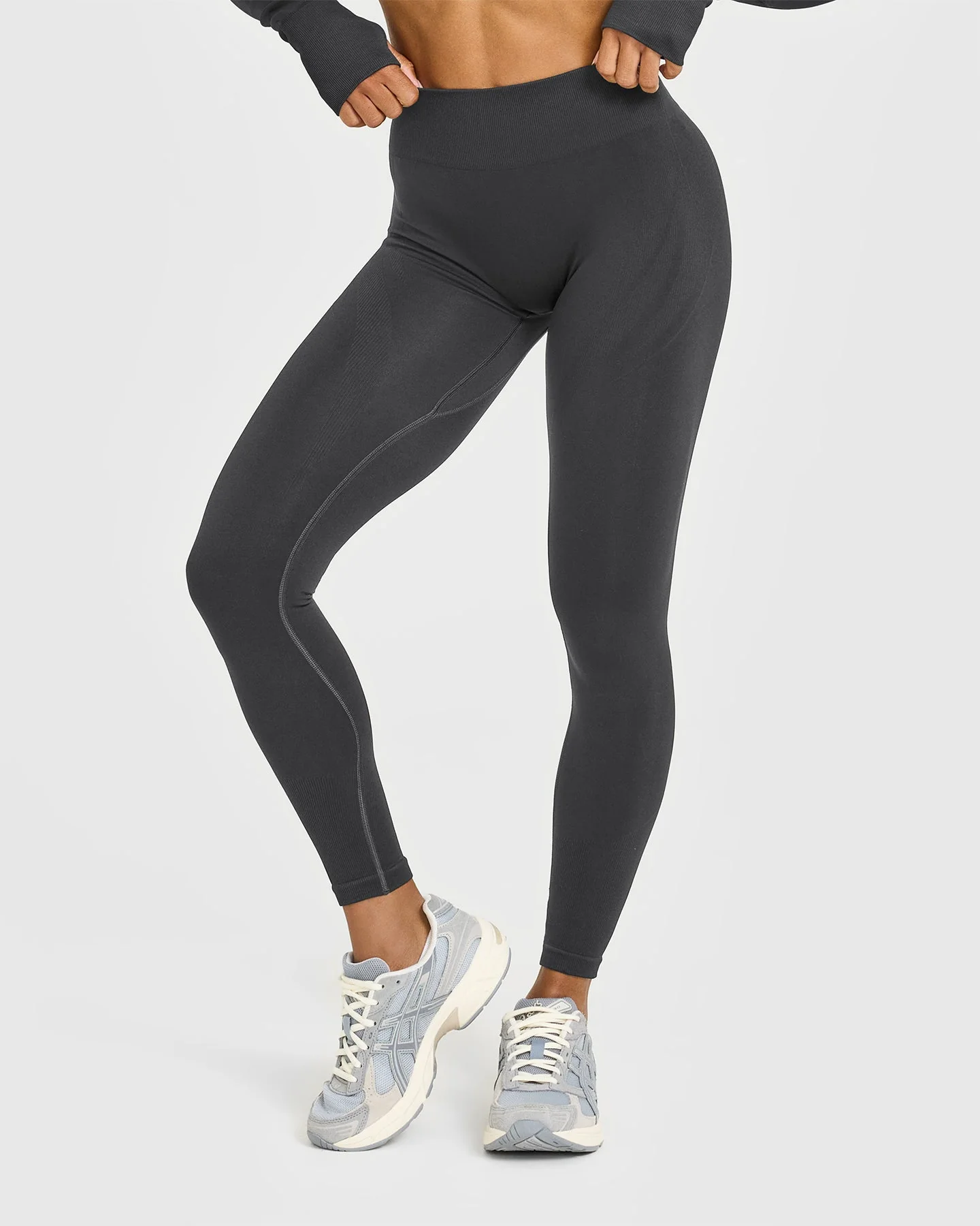 EnhanceLift™ Seamless Leggings with White Logo | Coal - Image 2