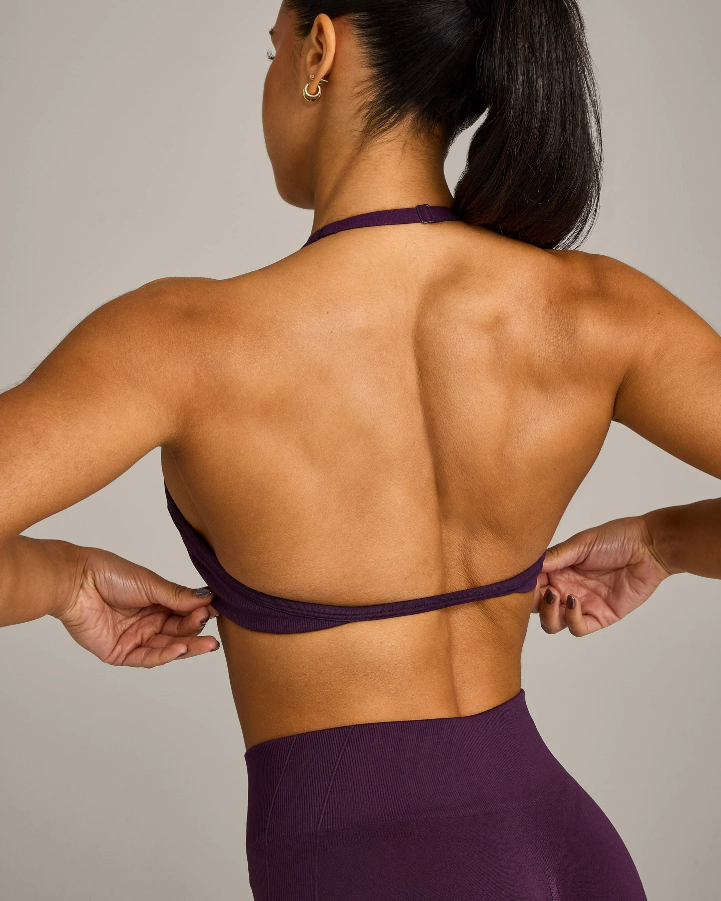 EnhanceLift™ Seamless Minimal Halter Neck Bralette with Grey Logo | Blackberry Purple - Image 4