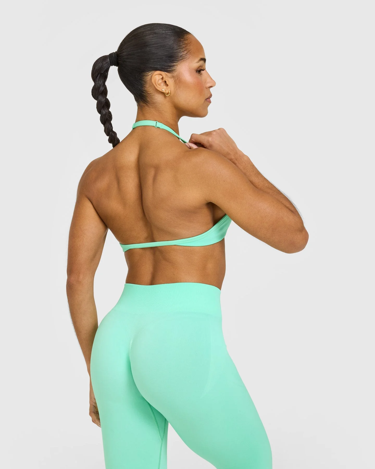EnhanceLift™ Seamless Minimal Halter Neck Bralette with White Logo | Peppermint Green - Image 2