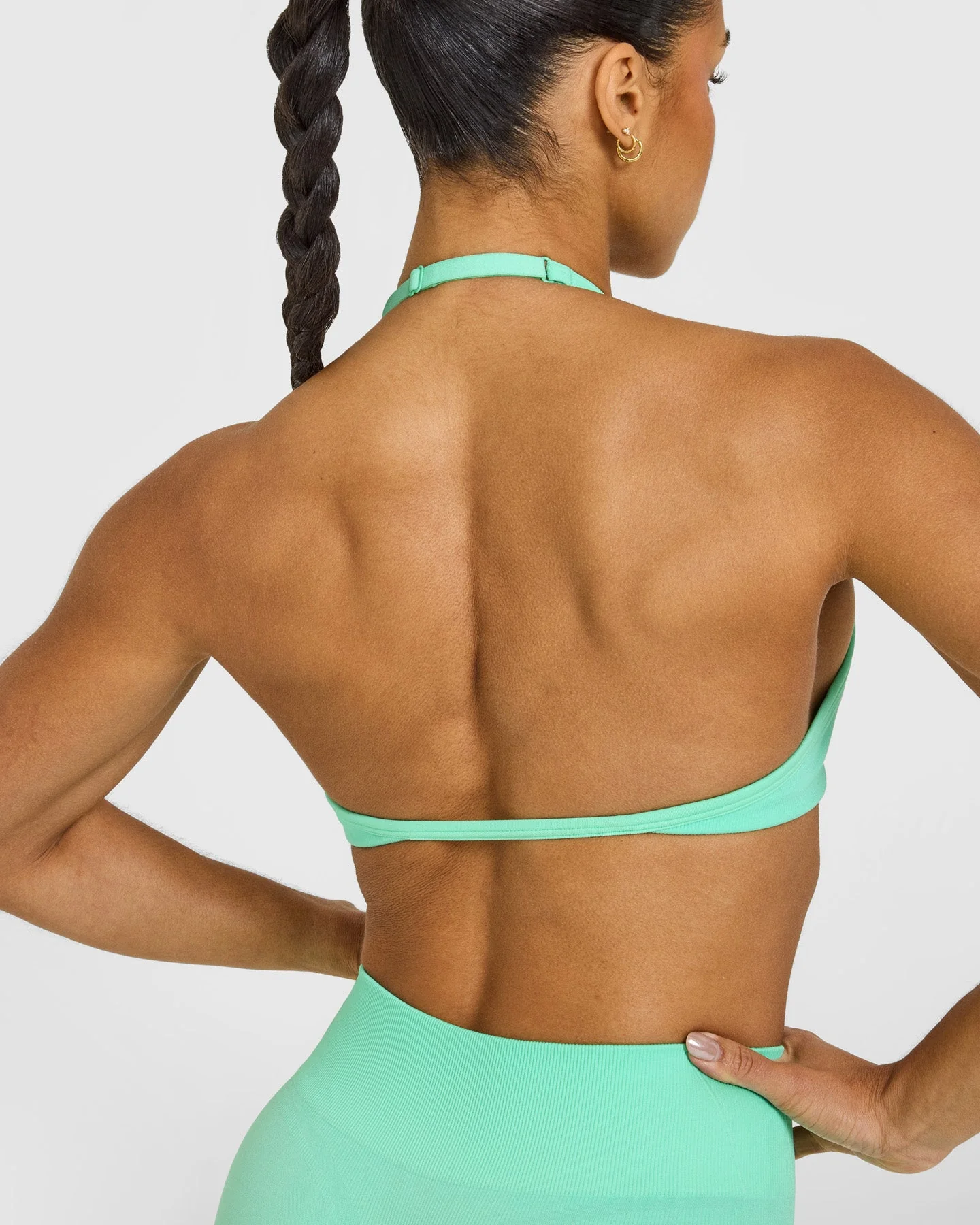 EnhanceLift™ Seamless Minimal Halter Neck Bralette with White Logo | Peppermint Green - Image 4