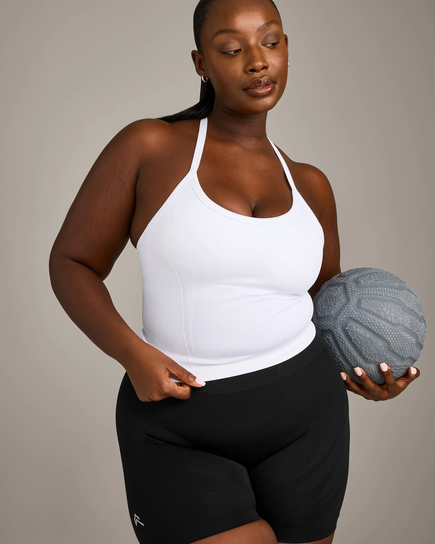 EnhanceLift™ Seamless Strappy Racer Vest with Built in Bra Shelf with Grey Logo | White - Image 5
