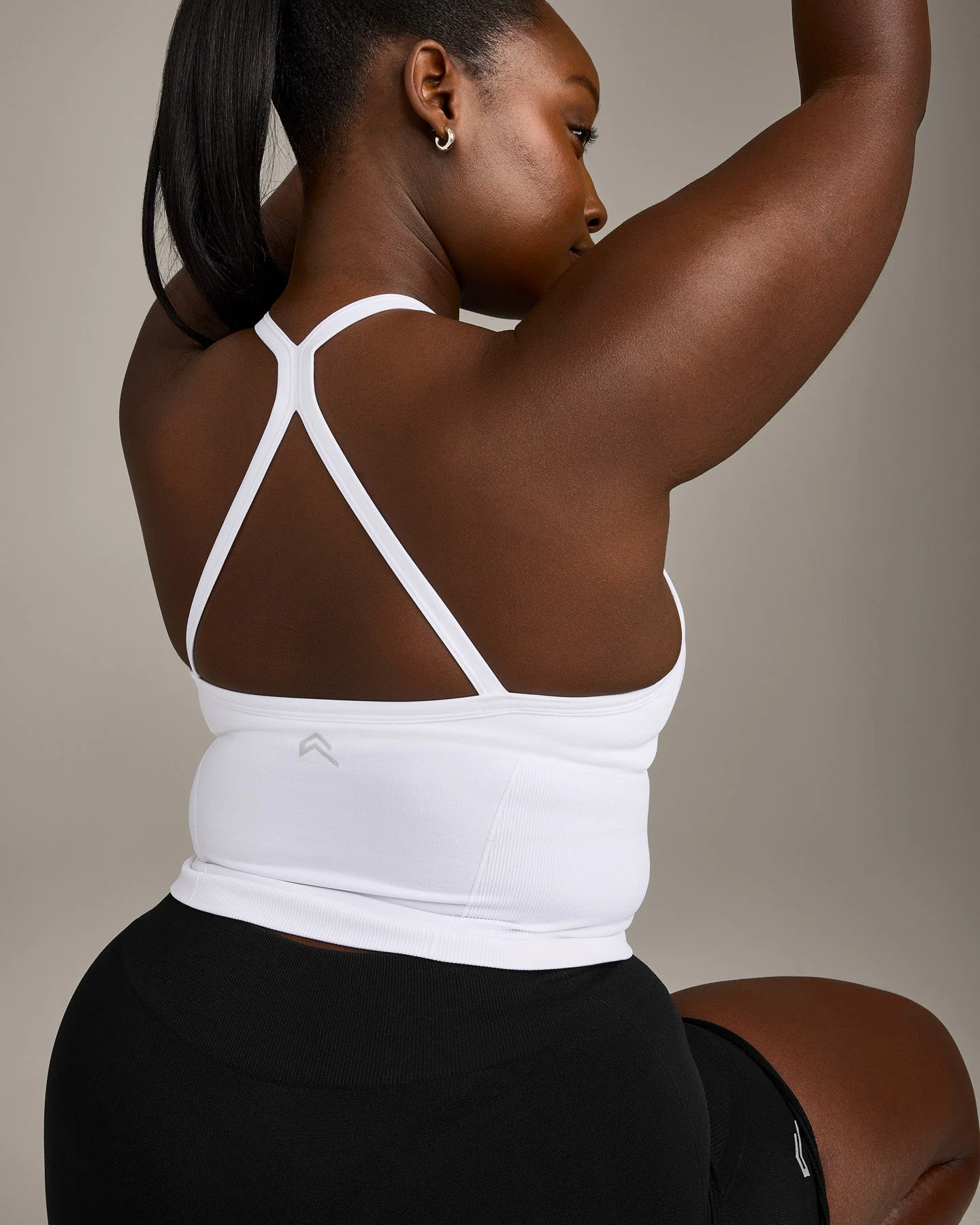 EnhanceLift™ Seamless Strappy Racer Vest with Built in Bra Shelf with Grey Logo | White - Image 6