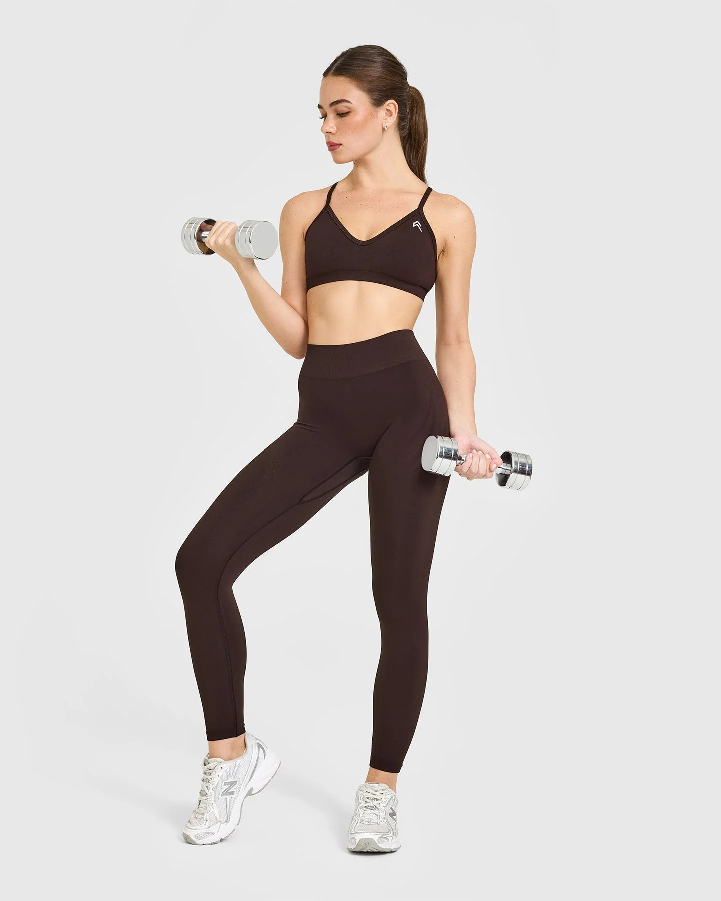 EnhanceLift™ Seamless Strappy Sports Bra with White Logo | Plum Brown - Image 3