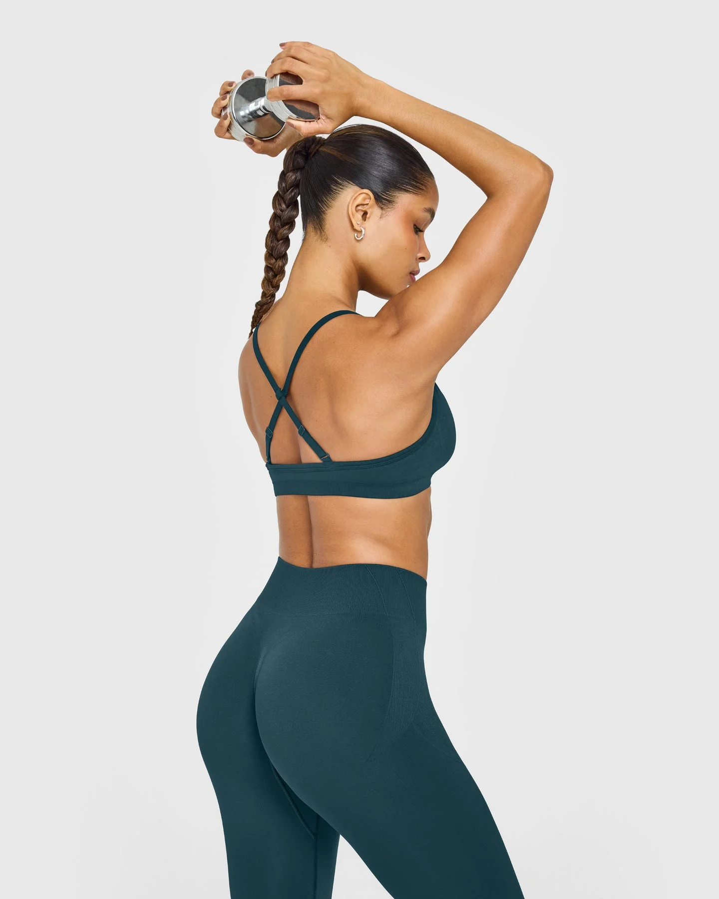 EnhanceLift™ Seamless Strappy Sports Bra with White Logo | Washed Oil Blue - Image 5