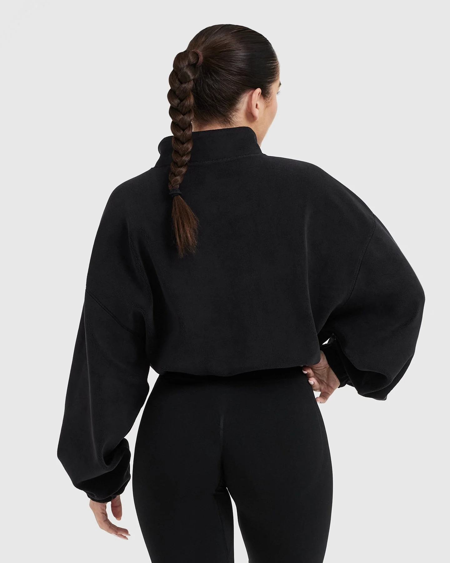 Fleece Oversized Crop 1/2 Zip Sweatshirt | Black - Image 2