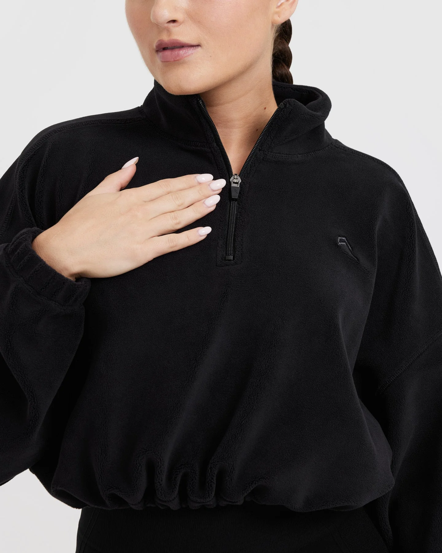 Fleece Oversized Crop 1/2 Zip Sweatshirt | Black - Image 5