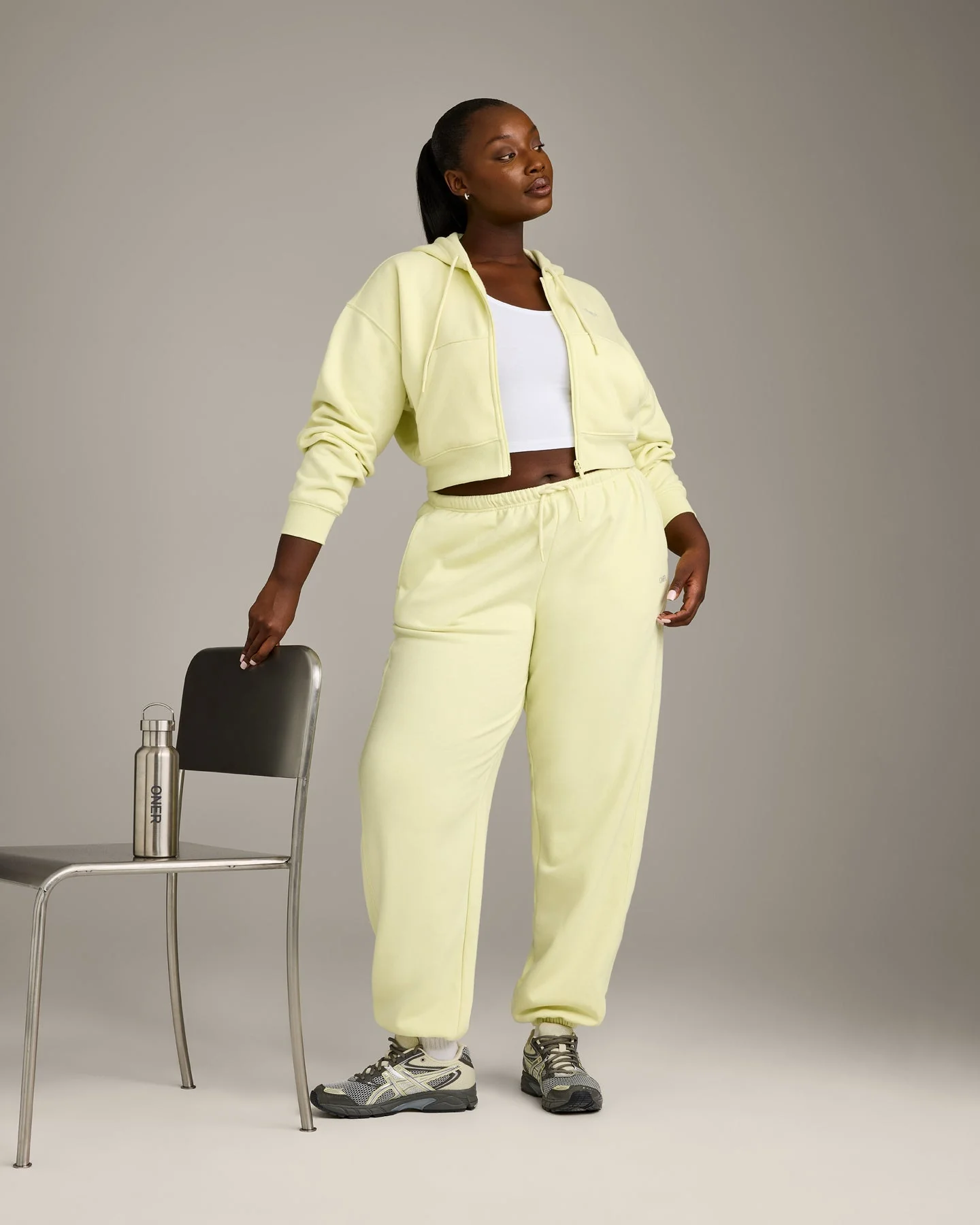 Foundations All Season Cropped Zip Through Hoodie | Pastel Yellow - Image 3
