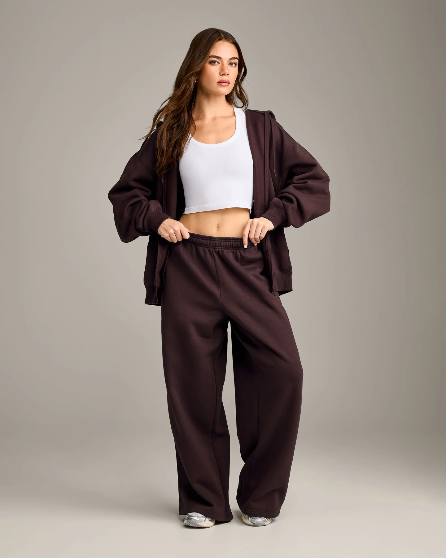 Foundations Cosy Oversized Straight Leg Joggers | Plum Brown - Image 3