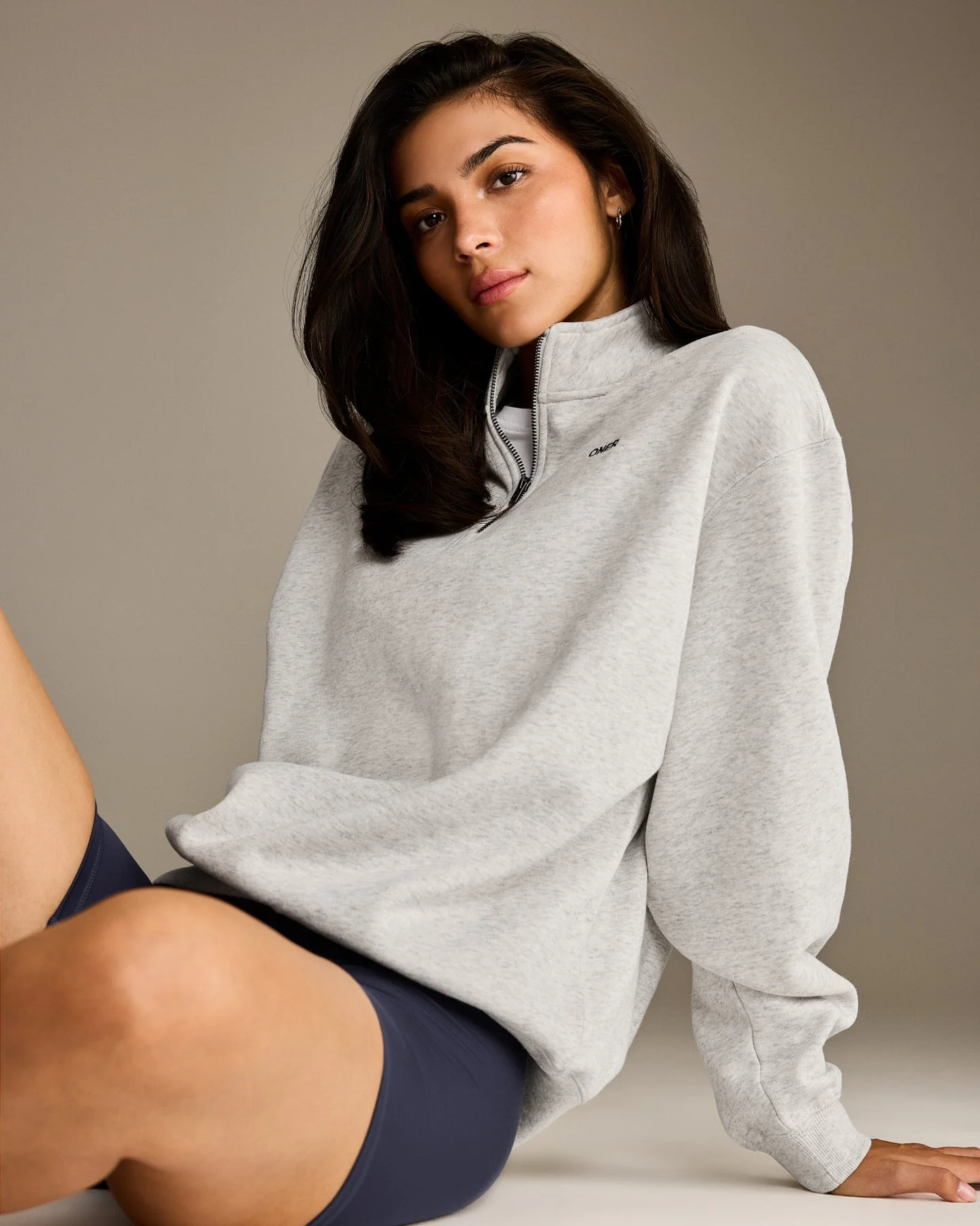 Foundations Oversized 1/4 Zip Sweatshirt | Light Grey Marl - Image 2