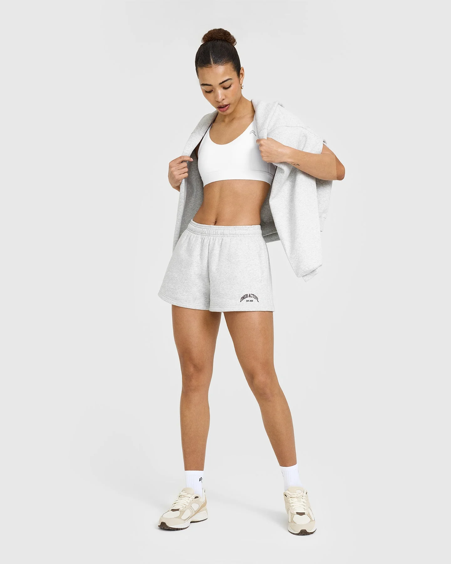 Foundations Oversized Shorts With Printed Graphic | Light Grey Marl - Image 3