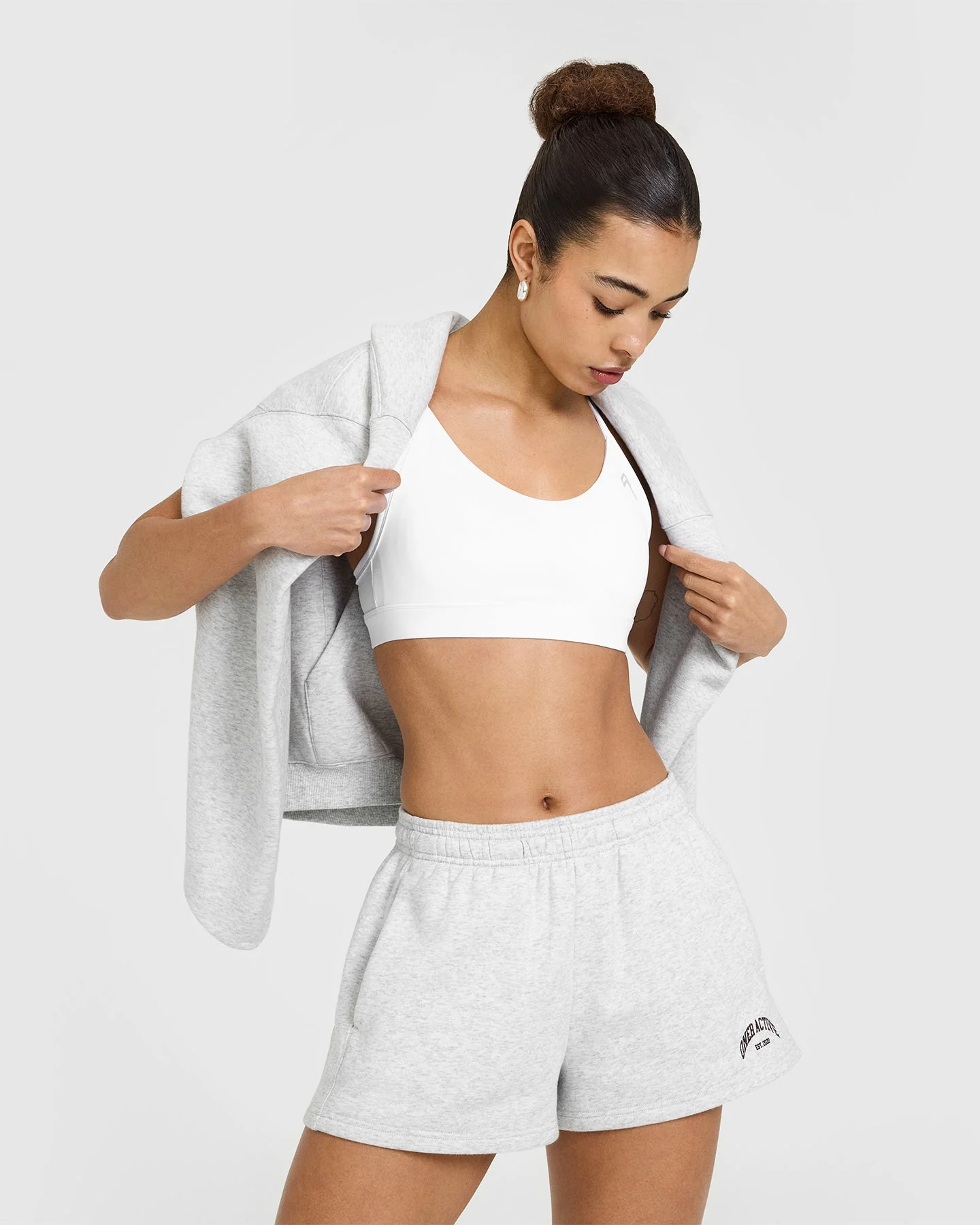 Foundations Oversized Shorts With Printed Graphic | Light Grey Marl - Image 6