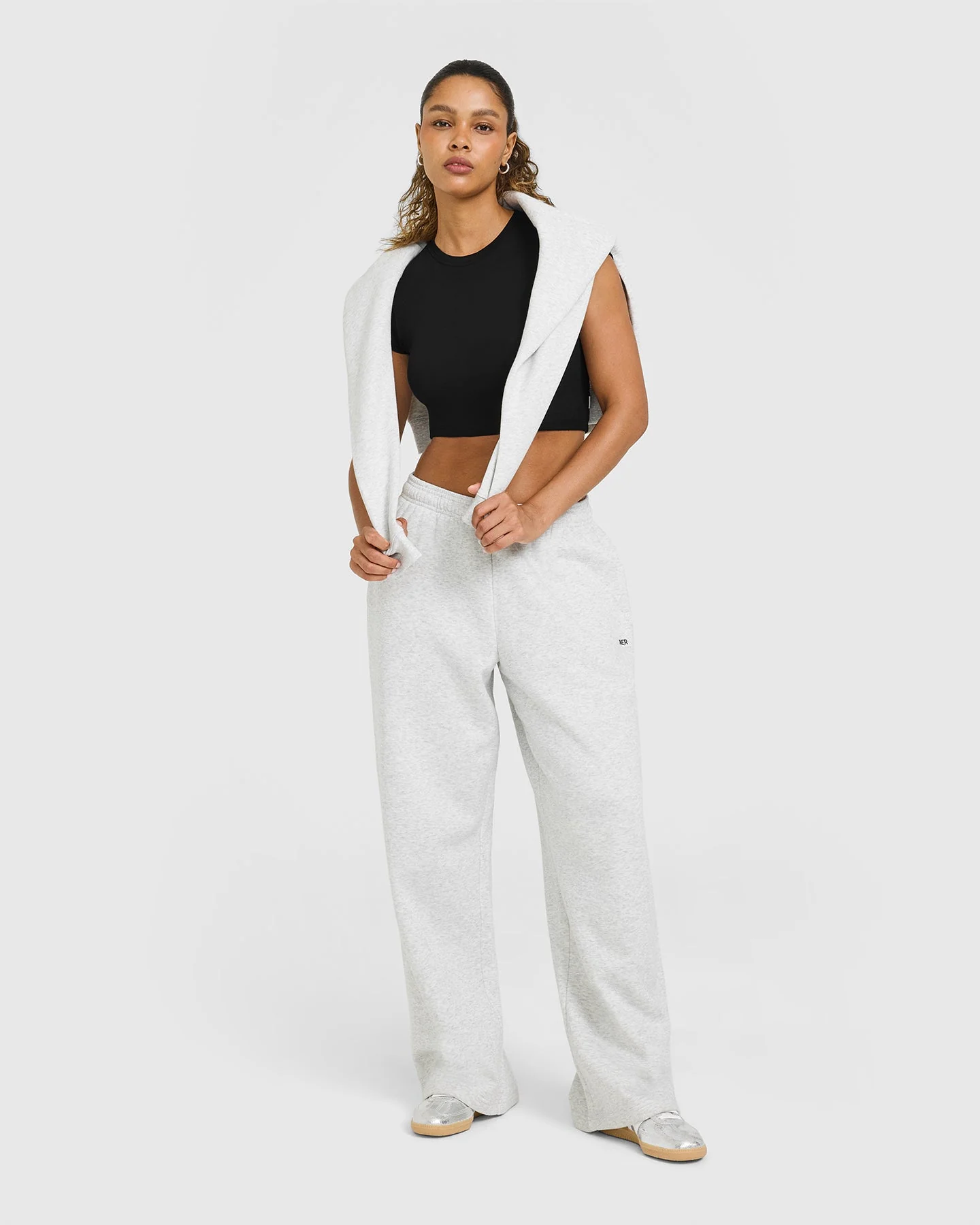 Foundations Oversized Straight Leg Joggers | Light Grey Marl - Image 3