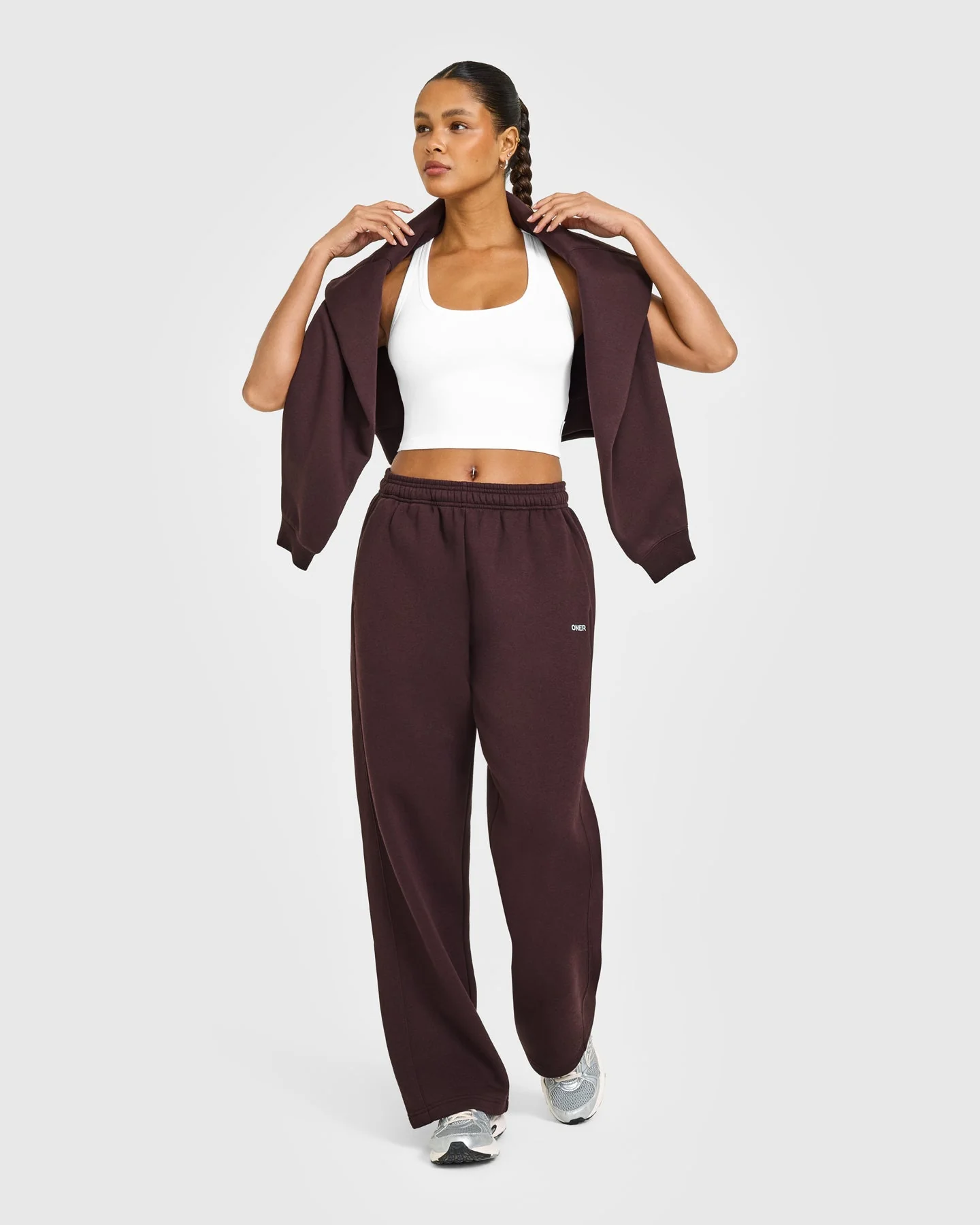 Foundations Straight Leg Joggers with Grey Logo | Plum Brown - Image 2