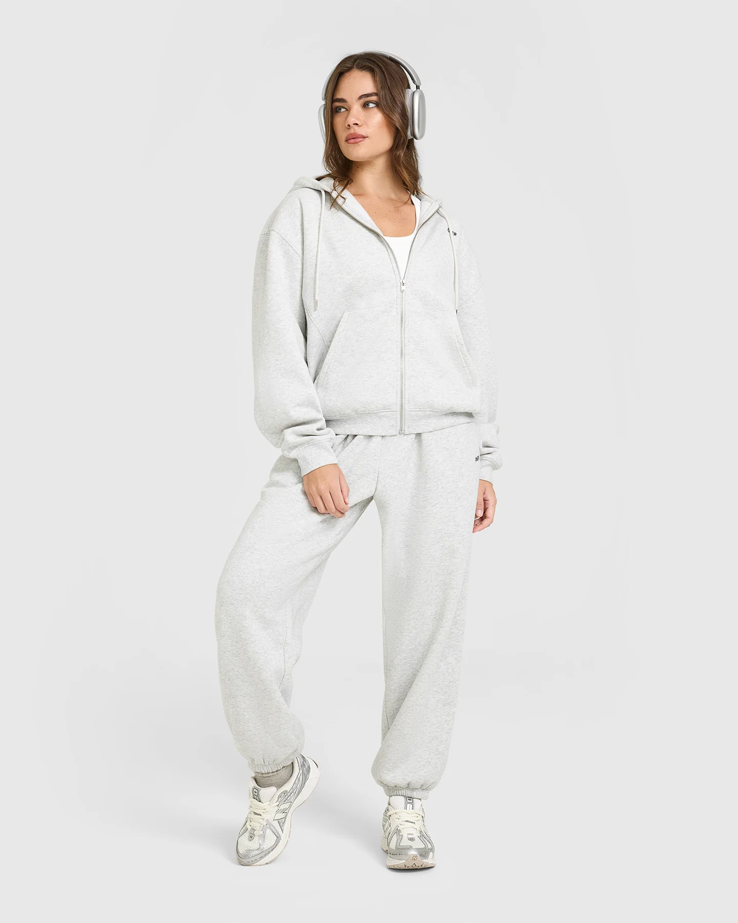 Foundations Zip Through Hoodie | Light Grey Marl - Image 3