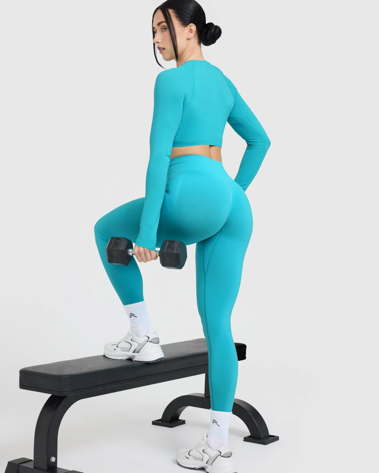 Go To Seamless Fitted Crop Long Sleeve Top | Aqua Blue - Image 6