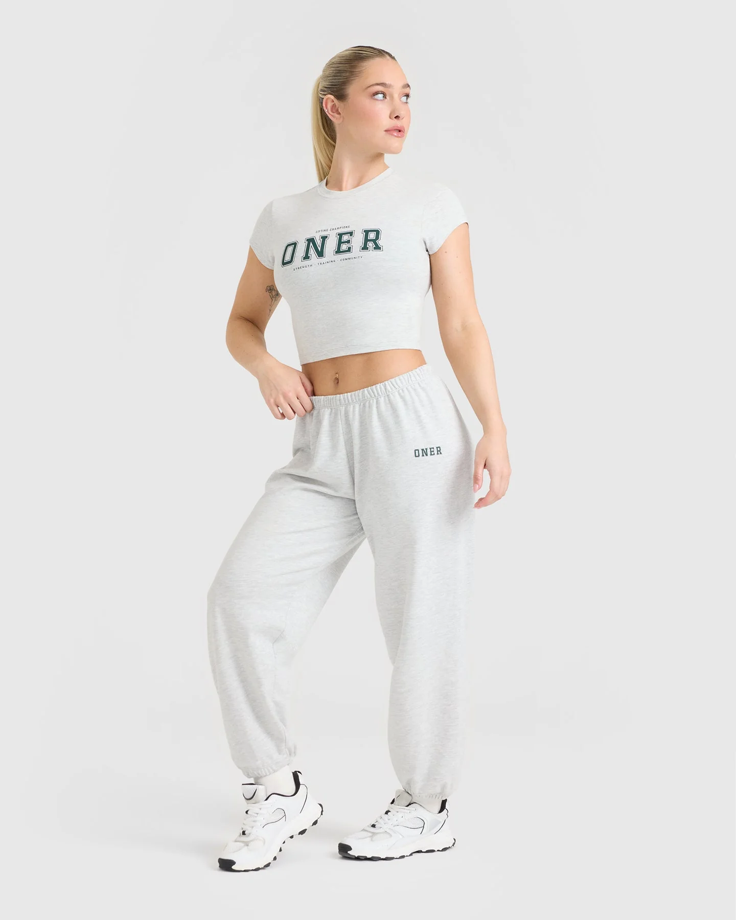 Lightweight Joggers with Printed Logo | Light Grey Marl - Image 3