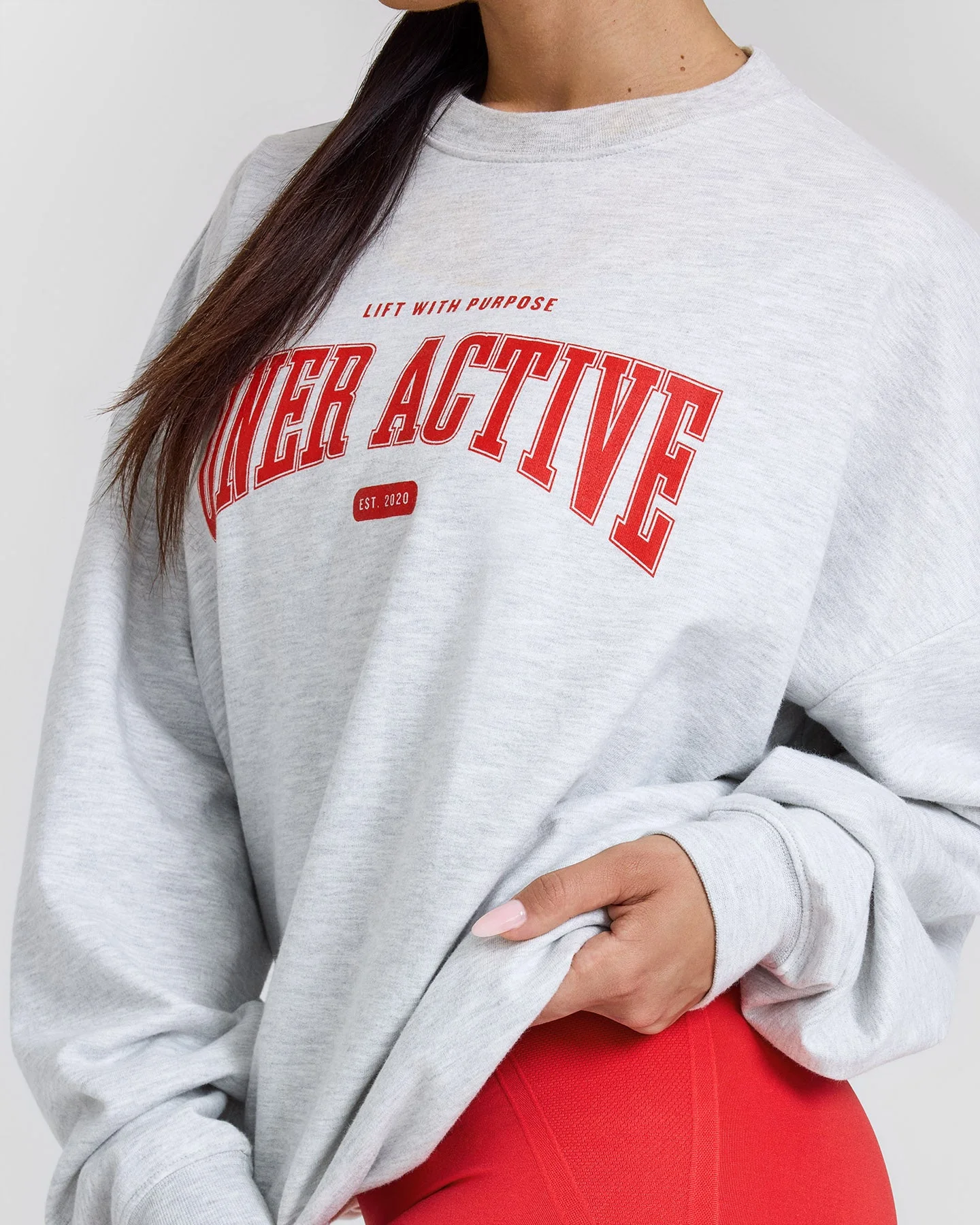 Lightweight Sweatshirt with Red Graphic | Light Grey Marl - Image 5