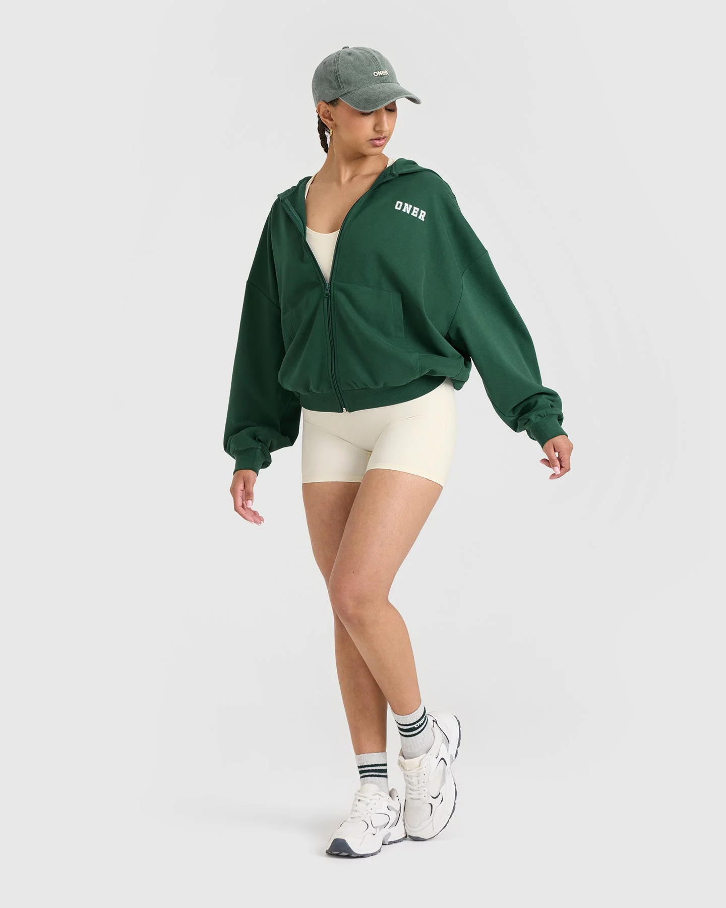 Lightweight Zip Through Hoodie with Printed Logo | Racing Green - Image 3