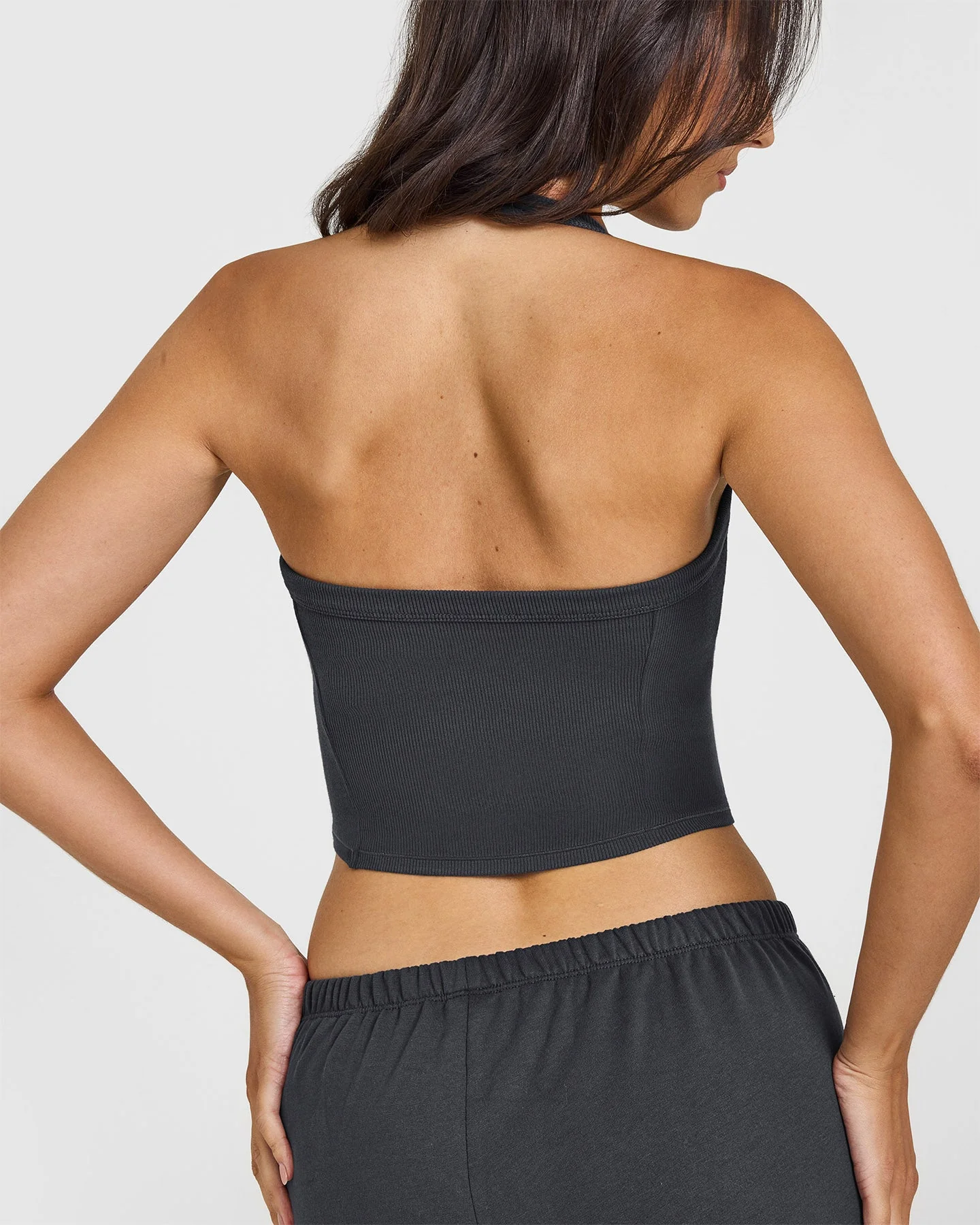 Mellow™ Rib Halter Neck Mid Vest with Built in Bra Shelf | Coal - Image 4