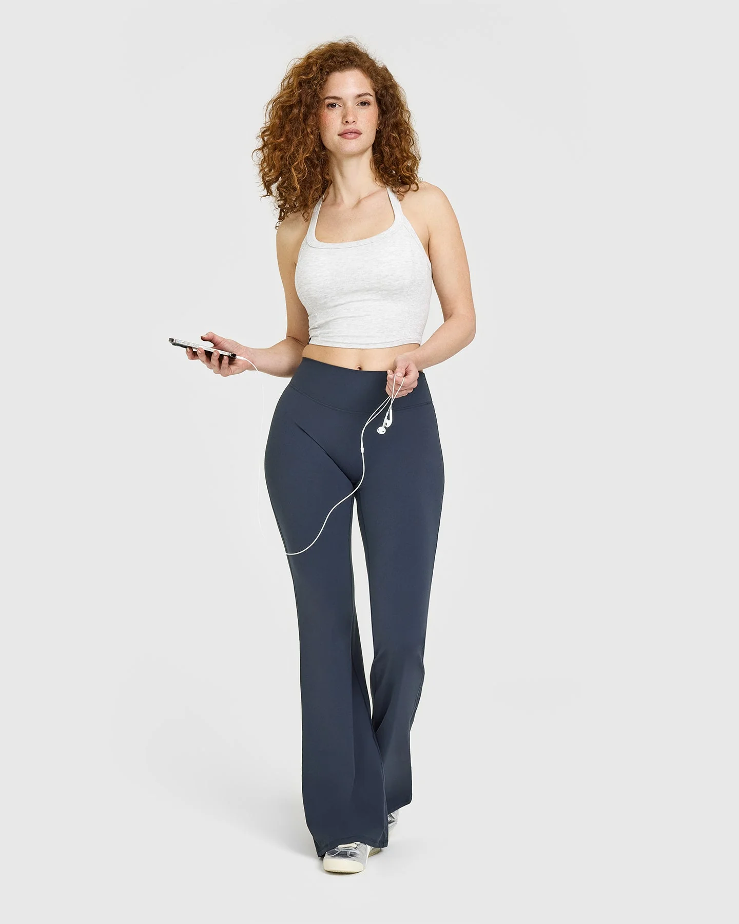 Mellow™ Rib Halter Neck Mid Vest with Built in Bra Shelf | Light Grey Marl - Image 3