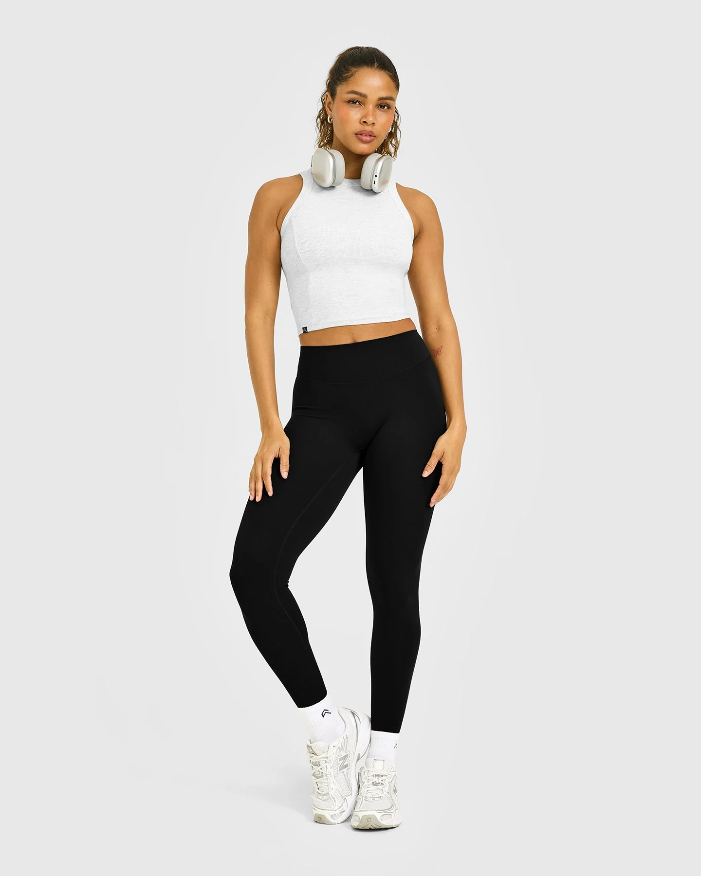 Mellow™ Rib High Neck Mid Tank Top | Light Grey Marl - Image 3