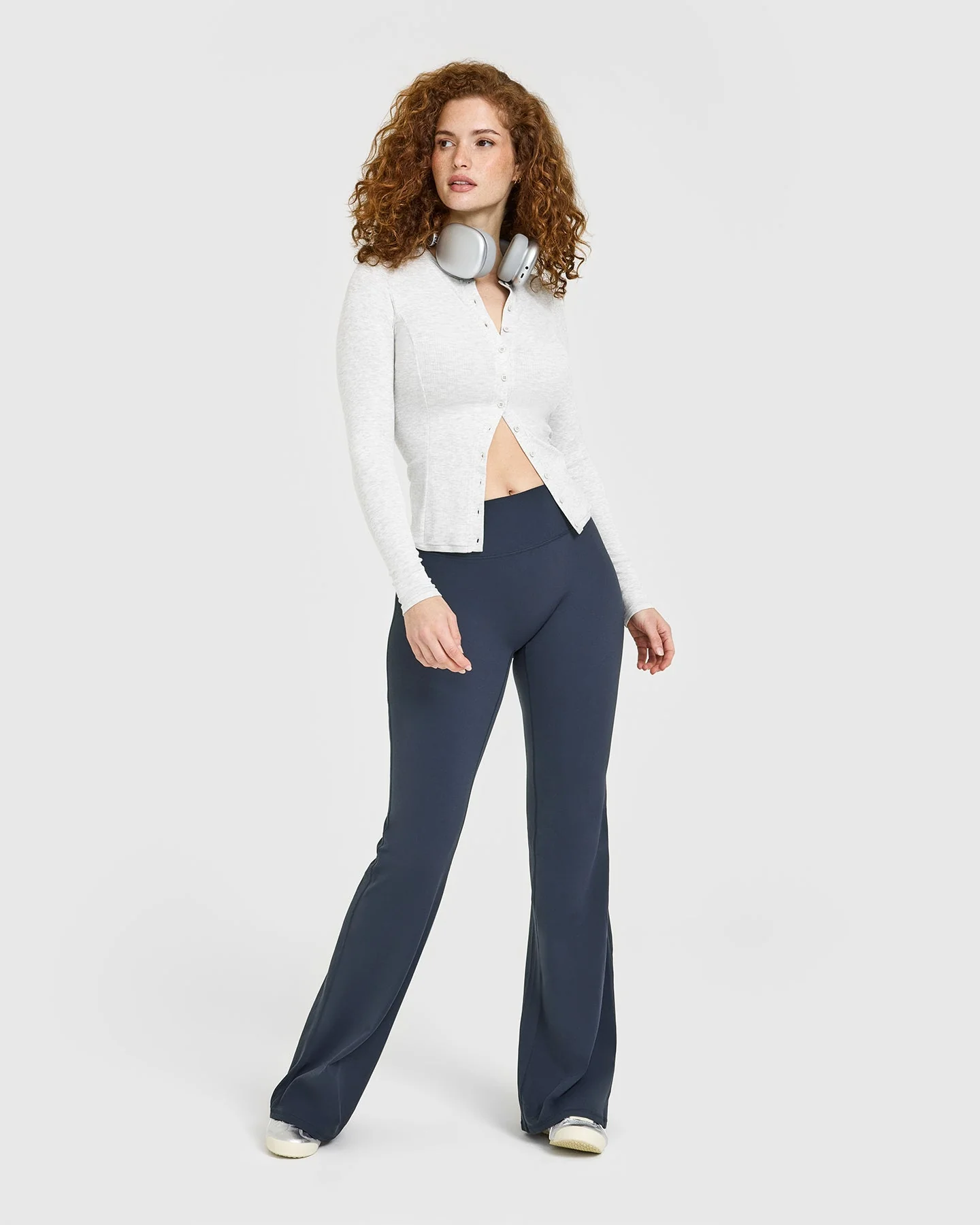 Mellow™ Rib Long Sleeve Cardigan | Light Grey Marl - Image 3