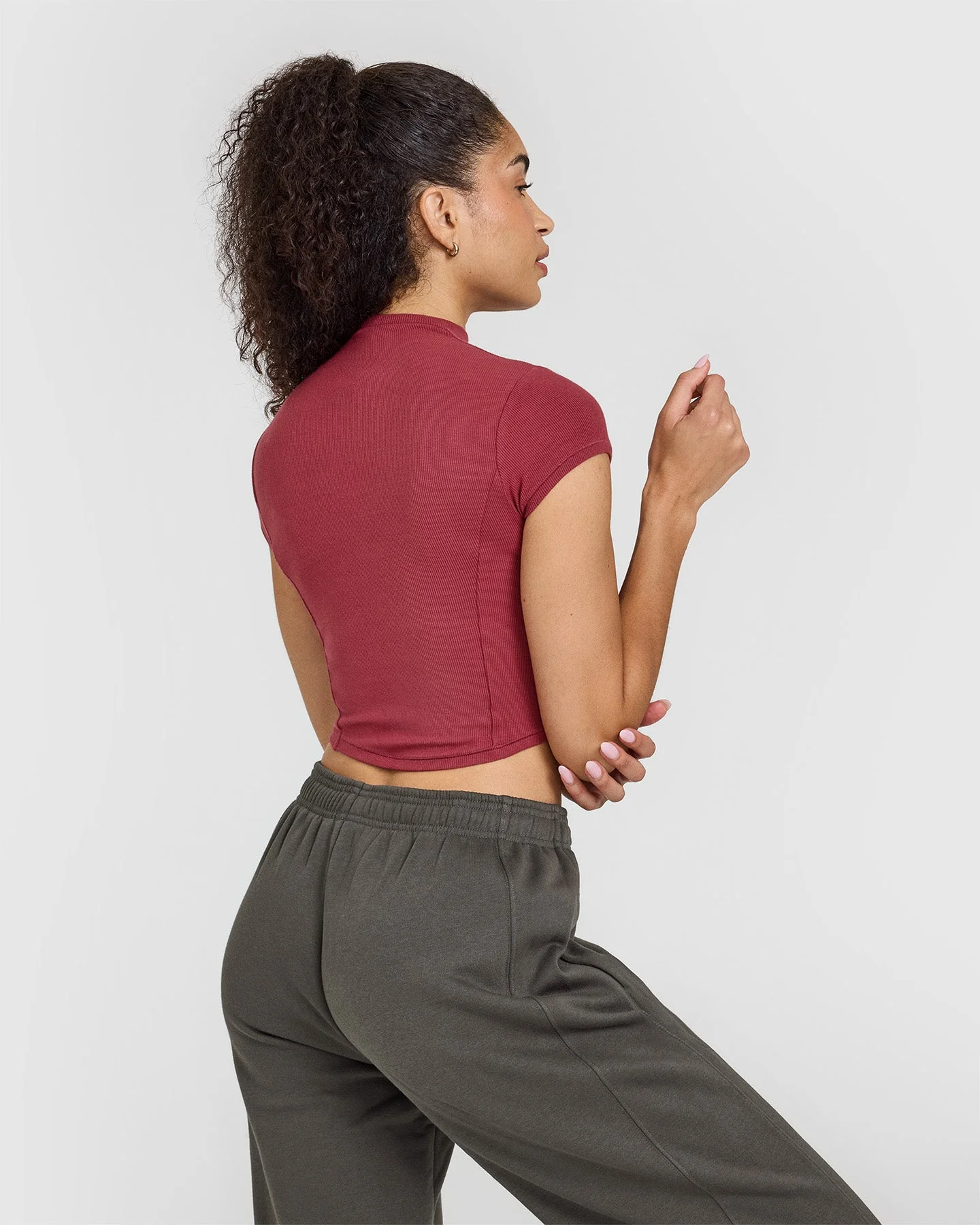 Mellow™ Rib Mid Mock Neck T-Shirt | Burnt Cherry - Image 2