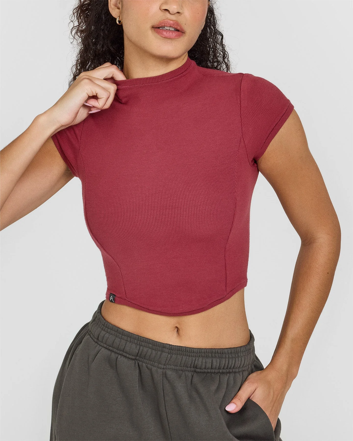 Mellow™ Rib Mid Mock Neck T-Shirt | Burnt Cherry - Image 4