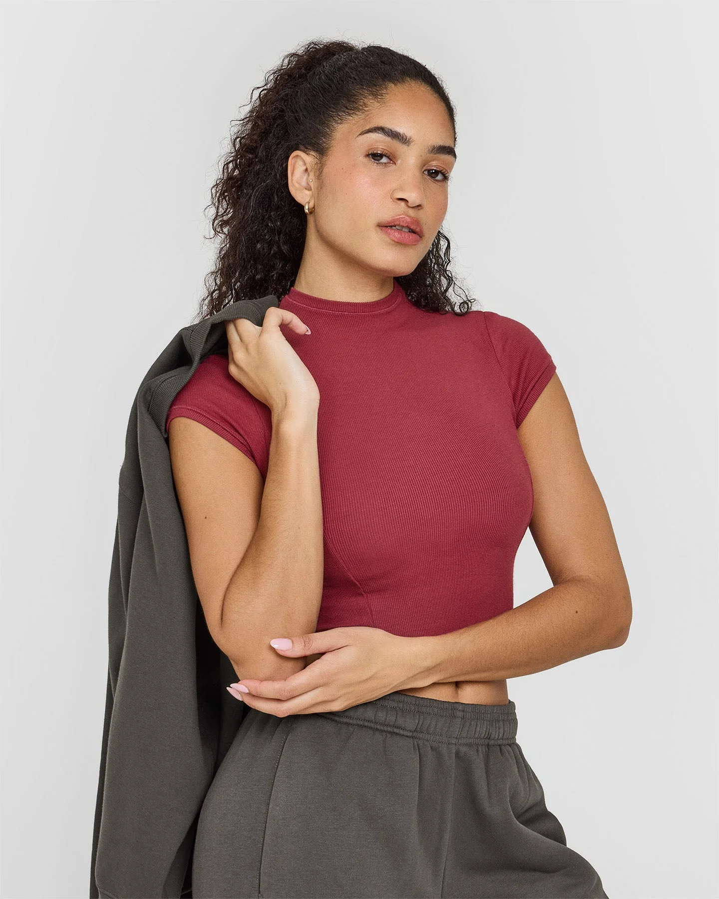 Mellow™ Rib Mid Mock Neck T-Shirt | Burnt Cherry - Image 6