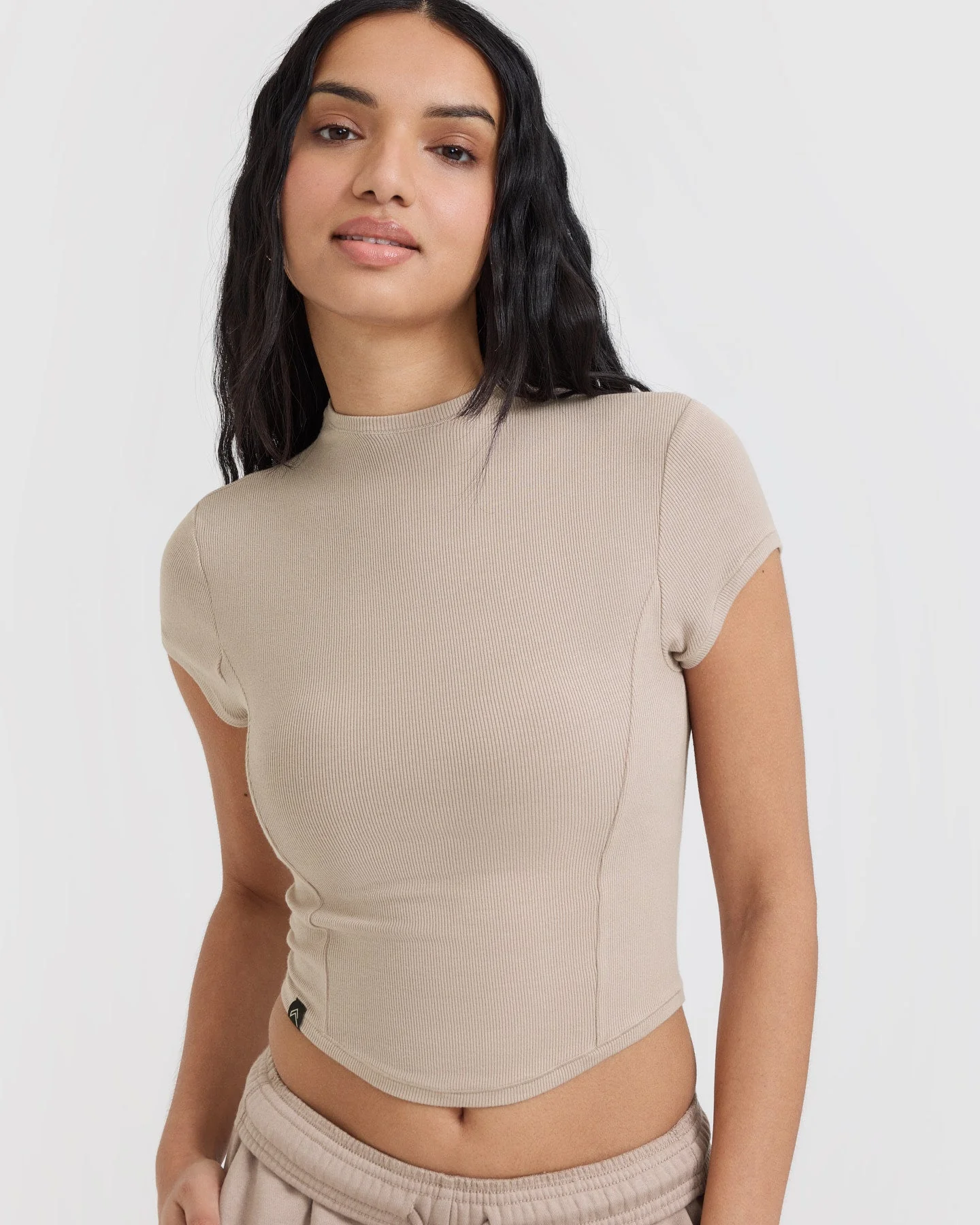 Mellow™ Rib Mid Mock Neck T-Shirt | Mushroom Brown - Image 4