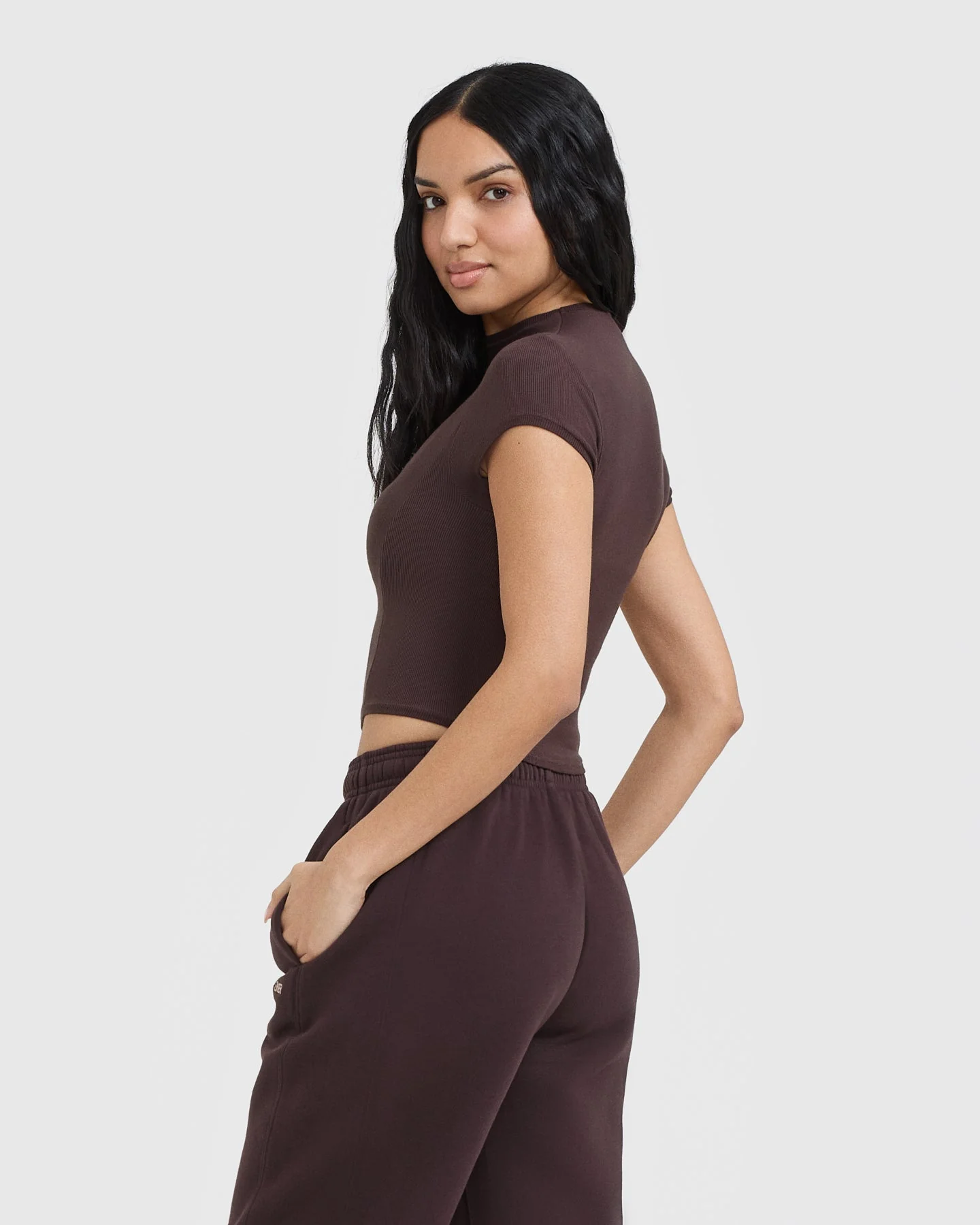 Mellow™ Rib Mid Mock Neck T-Shirt | Plum Brown - Image 2