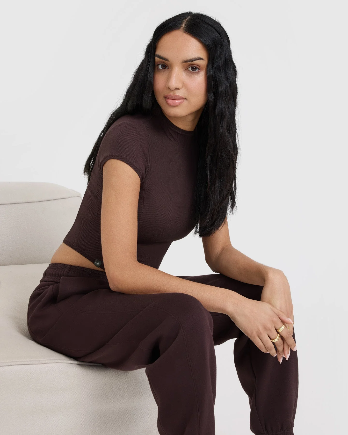 Mellow™ Rib Mid Mock Neck T-Shirt | Plum Brown - Image 3