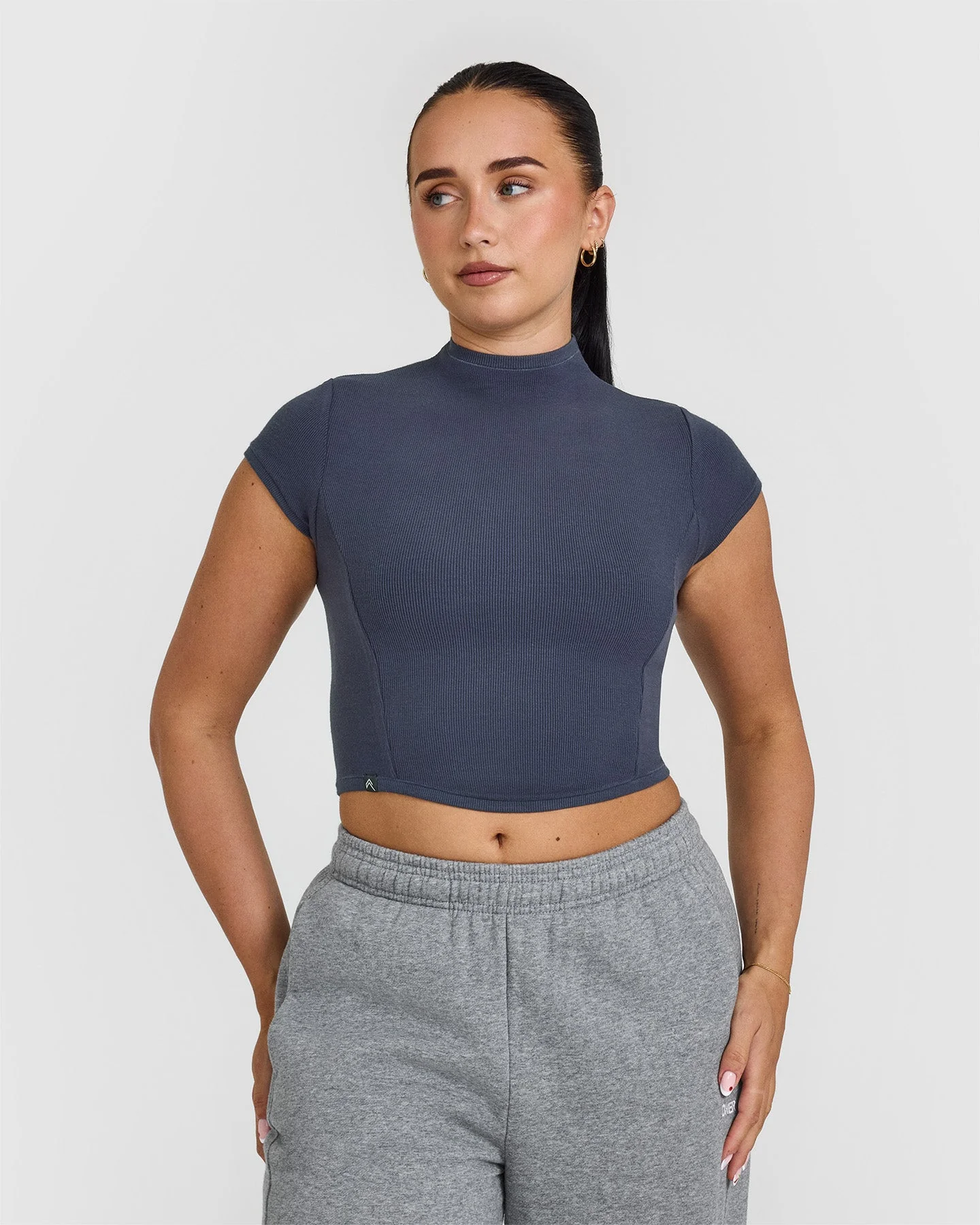 Mellow™ Rib Mid Mock Neck T-Shirt | True Blue