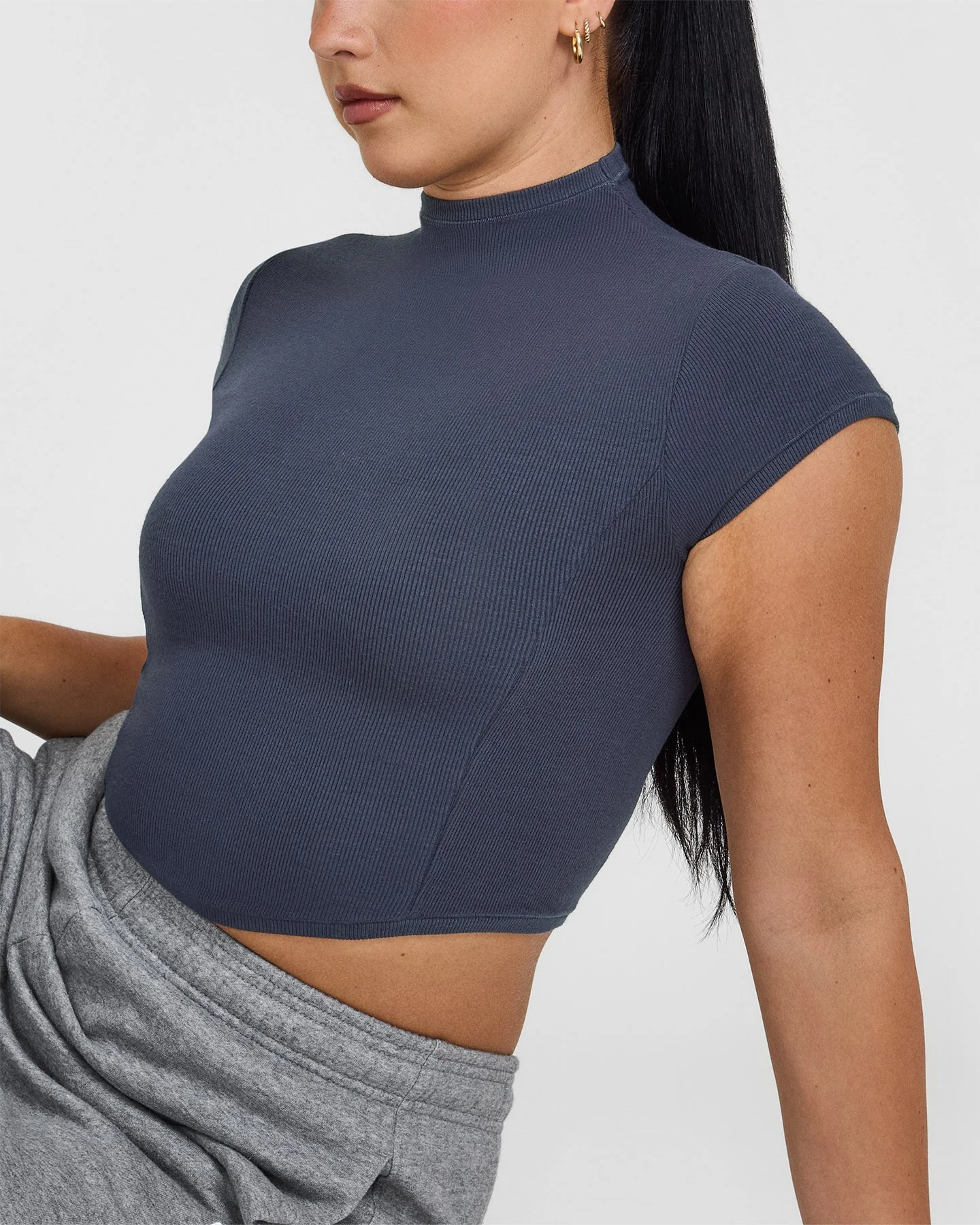 Mellow™ Rib Mid Mock Neck T-Shirt | True Blue - Image 6