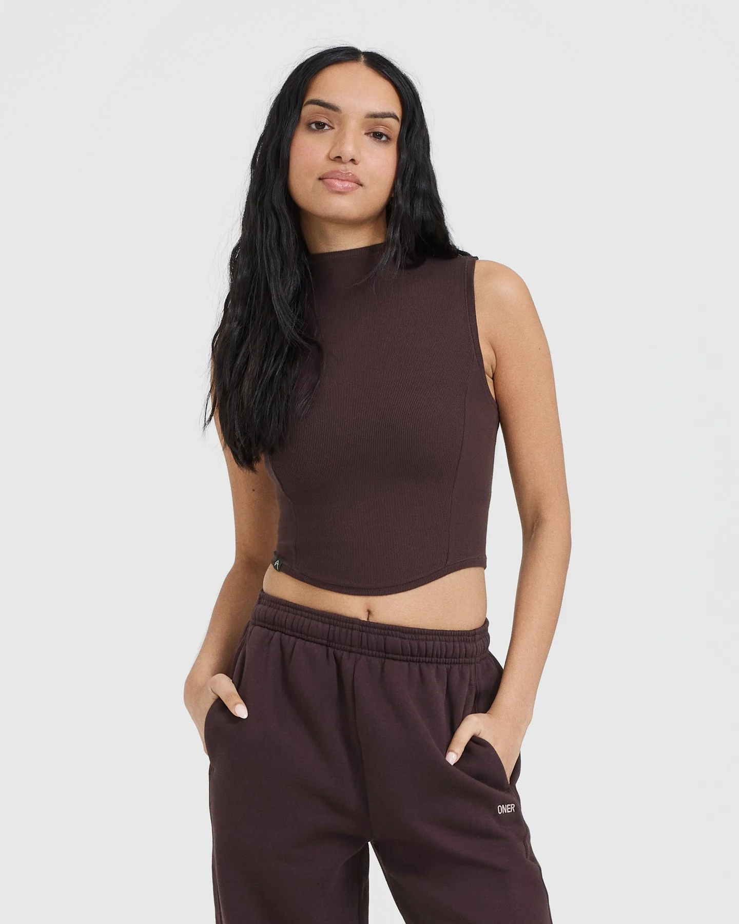 Mellow™ Rib Mid Mock Neck Tank | Plum Brown