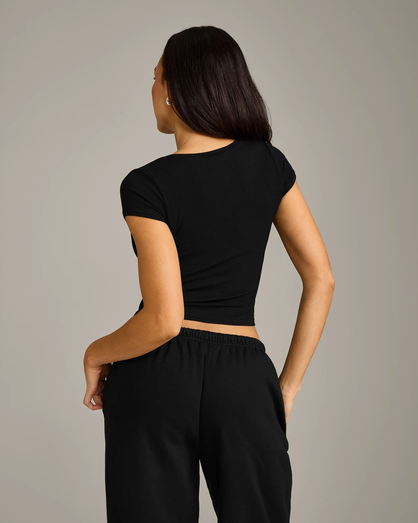 Mellow™ Rib Mid Short Sleeve Cardigan | Black - Image 4