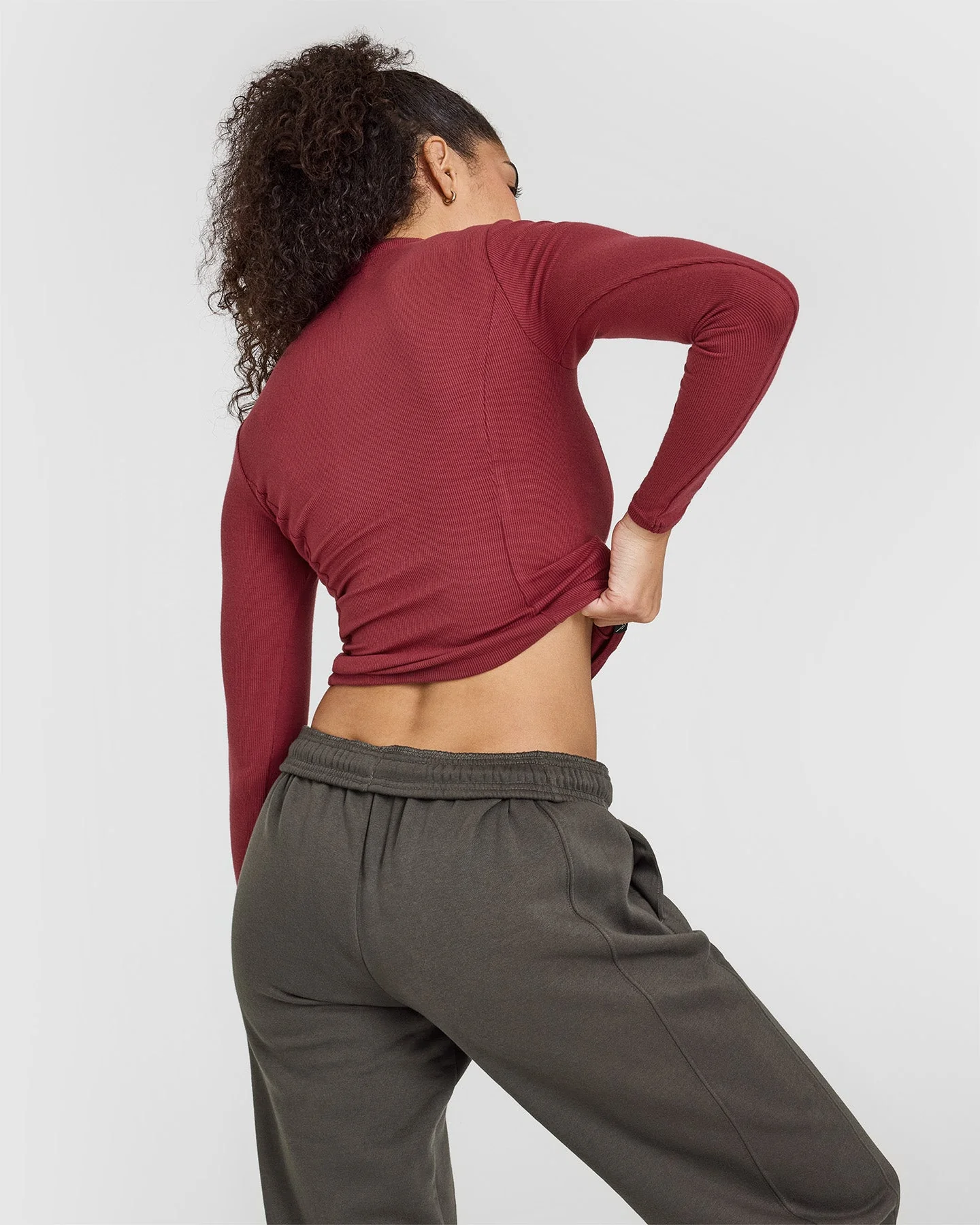Mellow™ Rib Mock Neck Long Sleeve Top | Burnt Cherry - Image 2