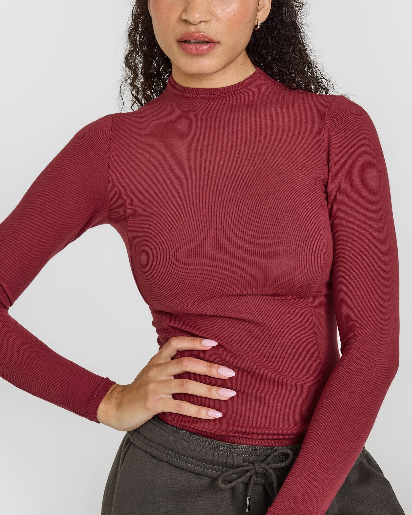 Mellow™ Rib Mock Neck Long Sleeve Top | Burnt Cherry - Image 4