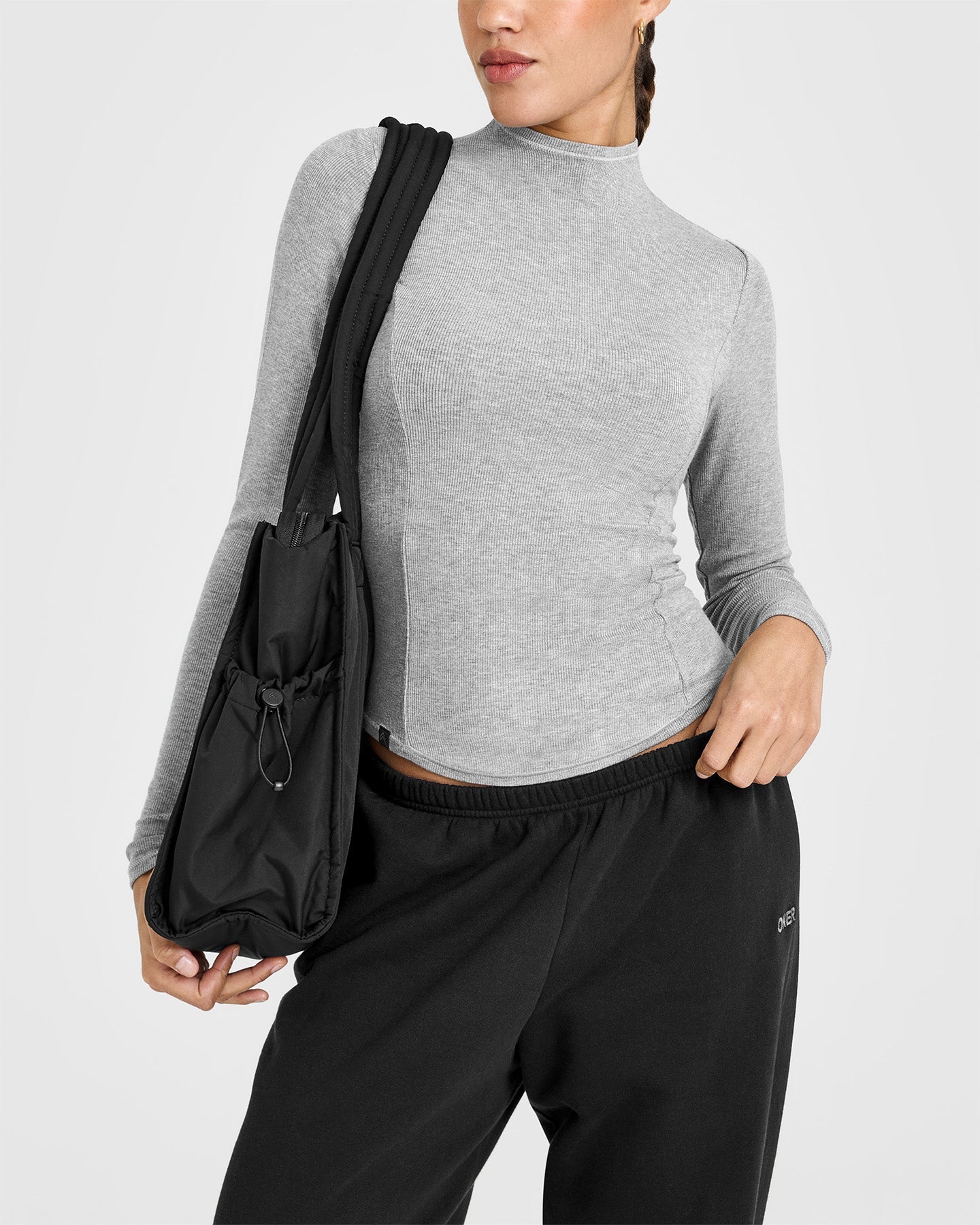 Mellow™ Rib Mock Neck Long Sleeve Top | Charcoal Marl - Image 6