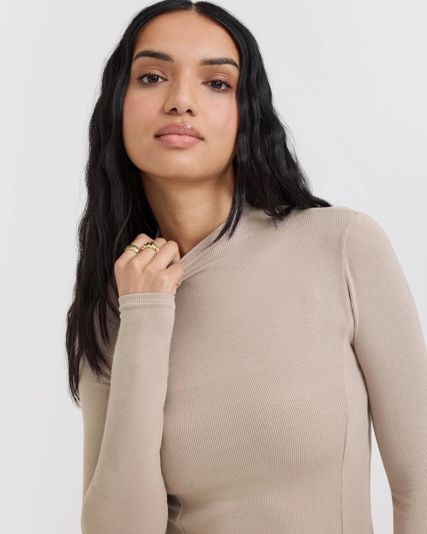 Mellow™ Rib Mock Neck Long Sleeve Top | Mushroom Brown - Image 4