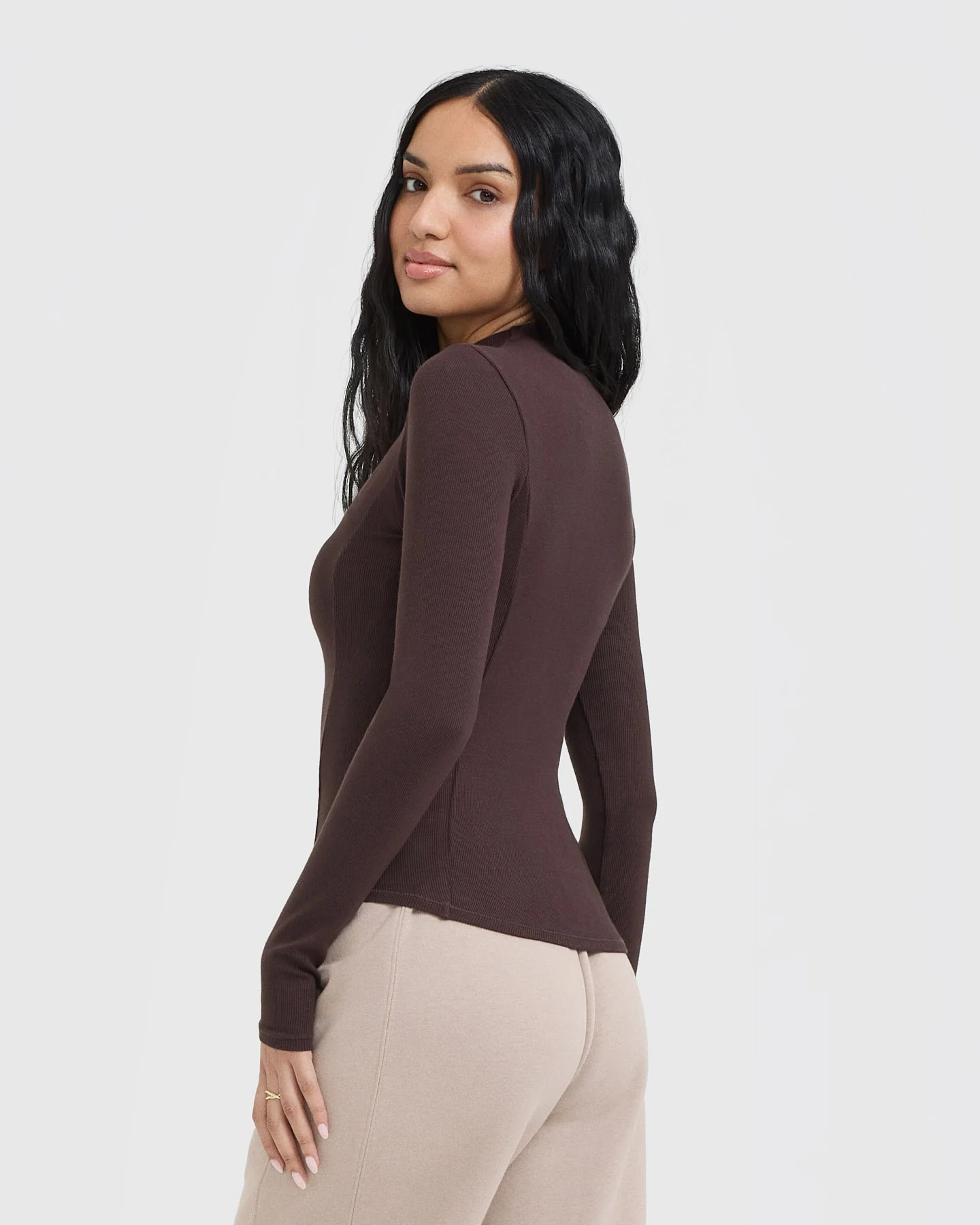 Mellow™ Rib Mock Neck Long Sleeve Top | Plum Brown - Image 2