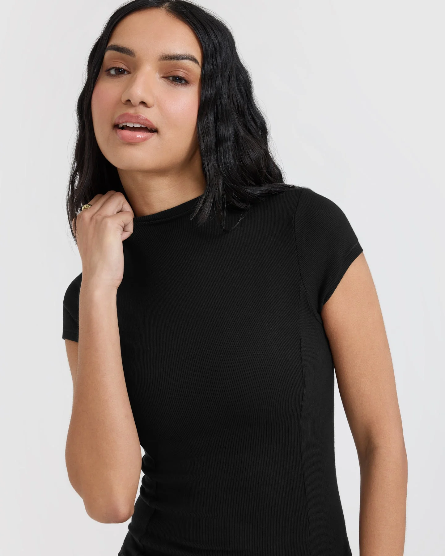 Mellow™ Rib Mock Neck T-Shirt | Black - Image 4