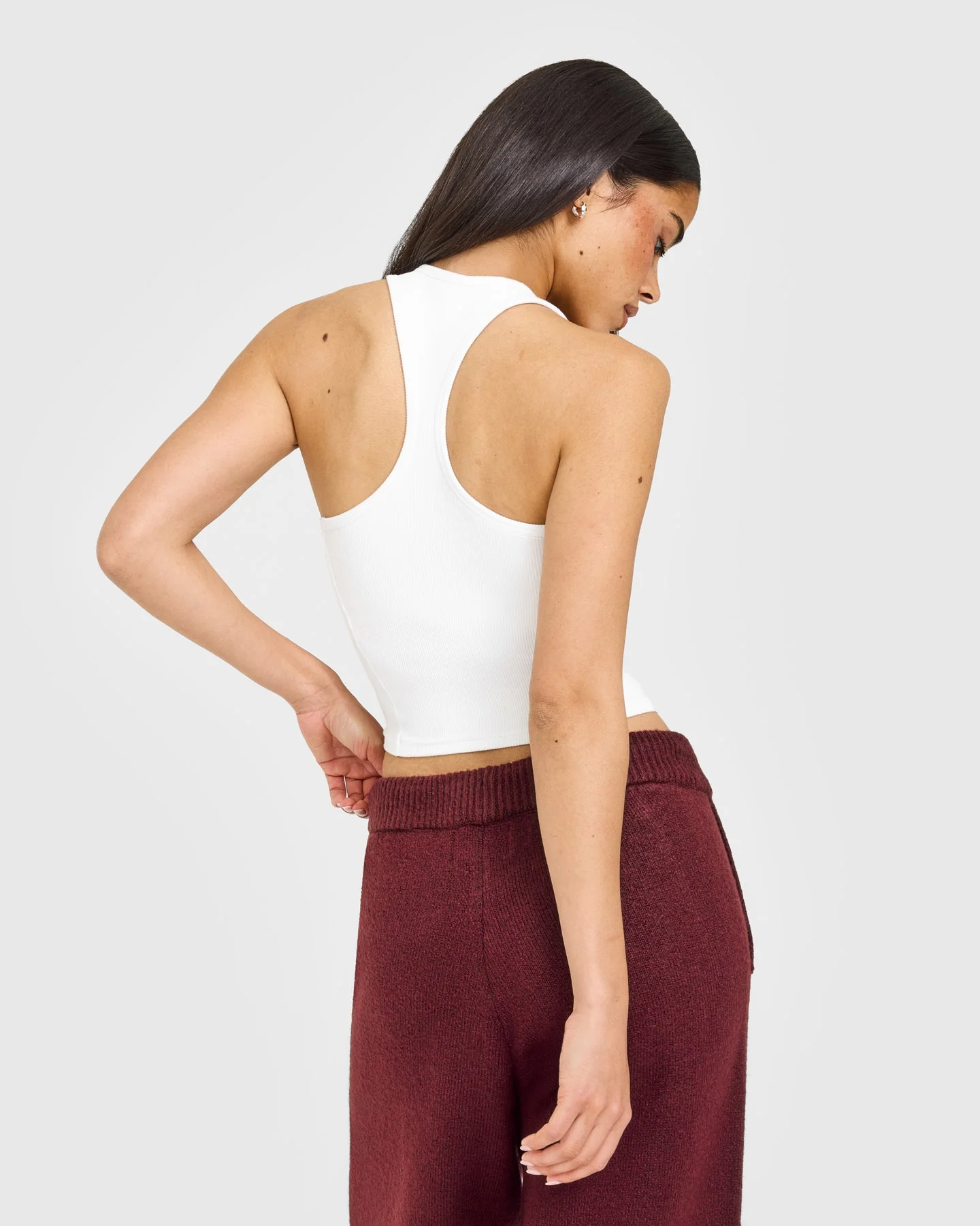 Mellow™ Rib Oner Embroidered Square Neck Mid Vest with Built in Bra Shelf | White - Image 2