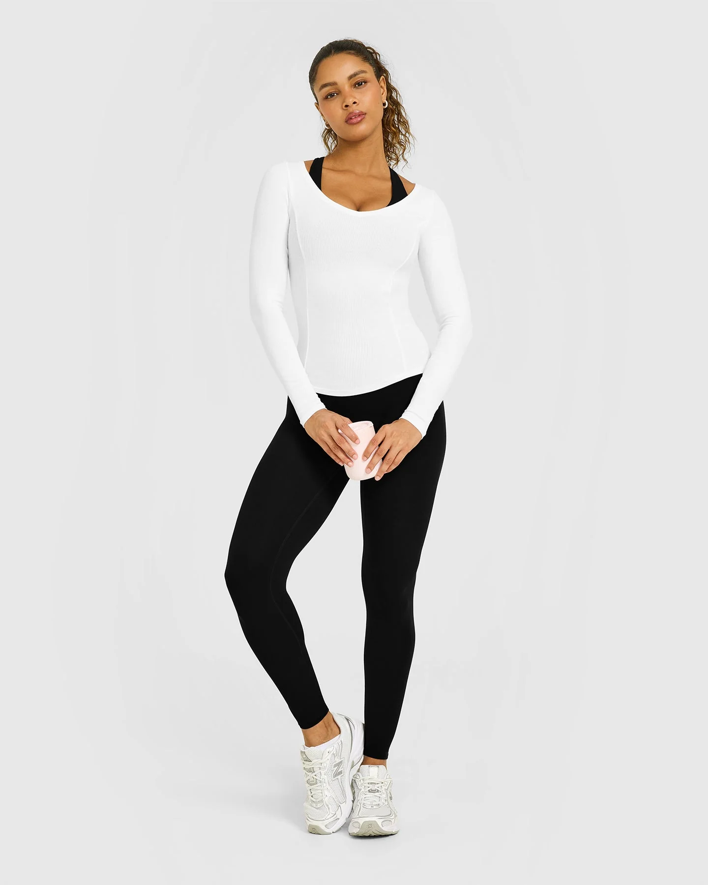 Mellow™ Rib V Neck Long Sleeve Top | White - Image 3
