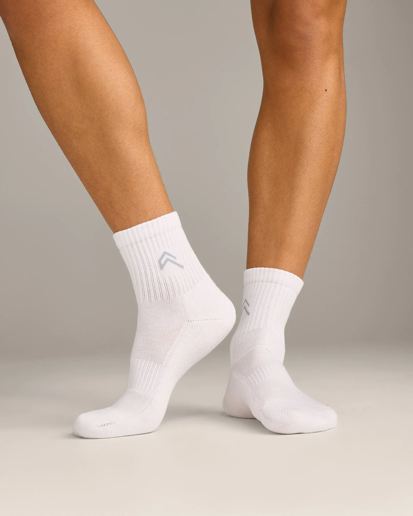 Mid Crew Socks 3 Pack with Grey Logo | White - Image 3