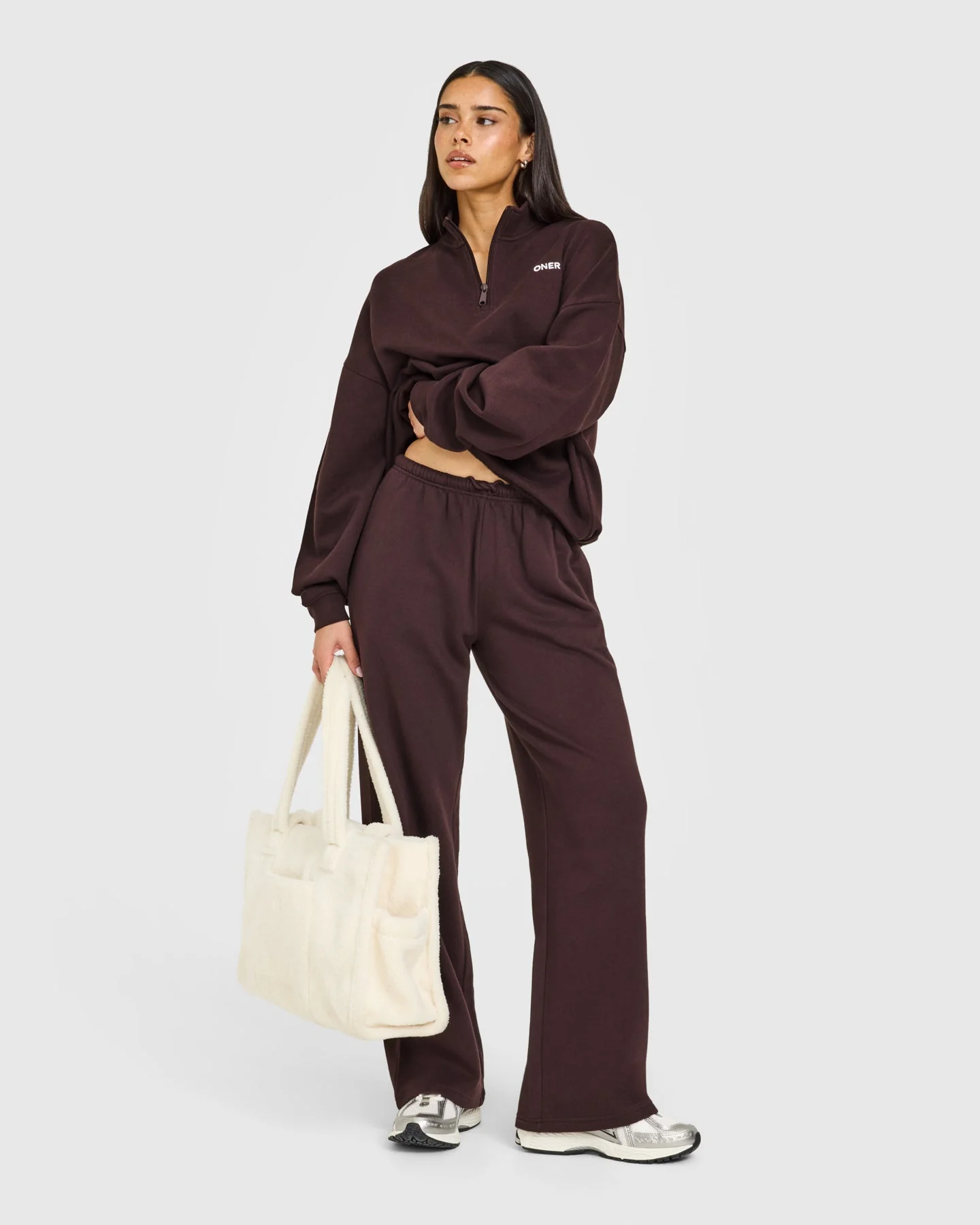 Mid Weight 1/4 Zip Sweatshirt | Plum Brown - Image 3